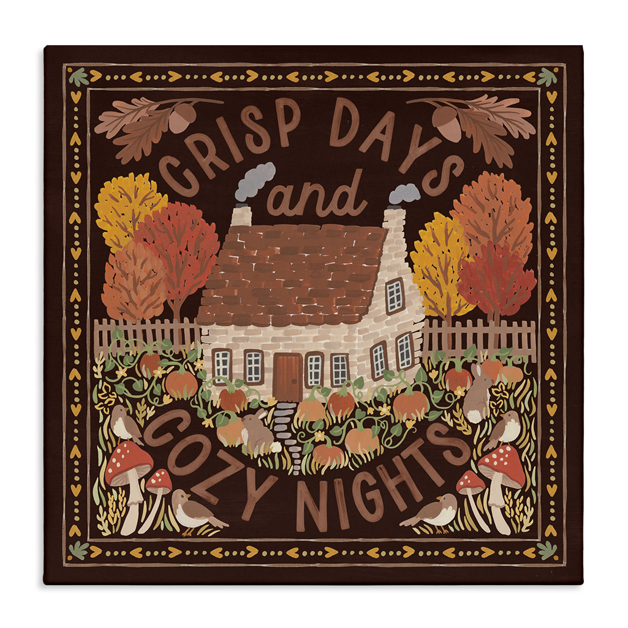 Stupell Industries Crisp Days Fall Phrase Landscape Painting Gallery Wrapped Canvas Art Print Wall Art, 30 x 30