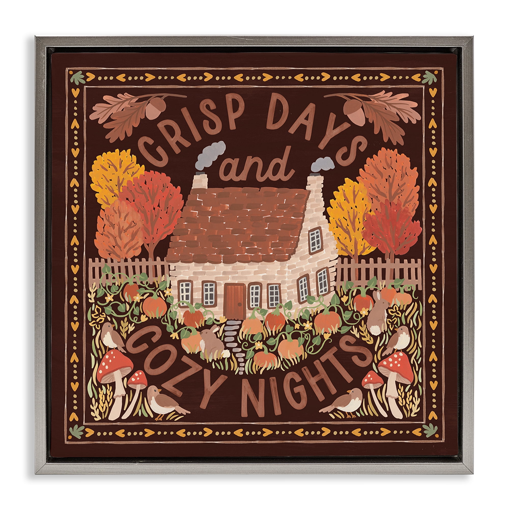 Stupell Industries Crisp Days Fall Phrase Landscape Painting Gray Floater Framed Art Print Wall Art, 18 x 18