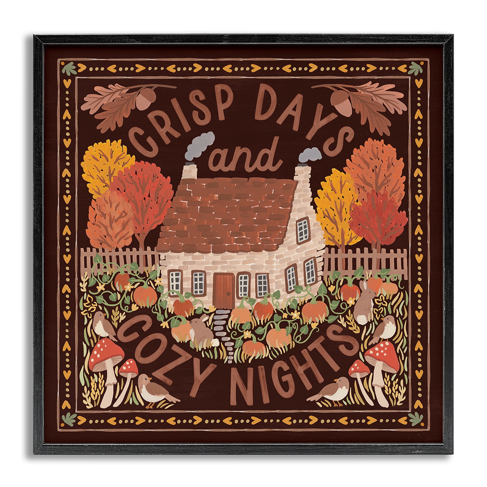 Stupell Industries Crisp Days Fall Phrase Landscape Painting Gray Framed Art Print Wall Art, 17 x 17