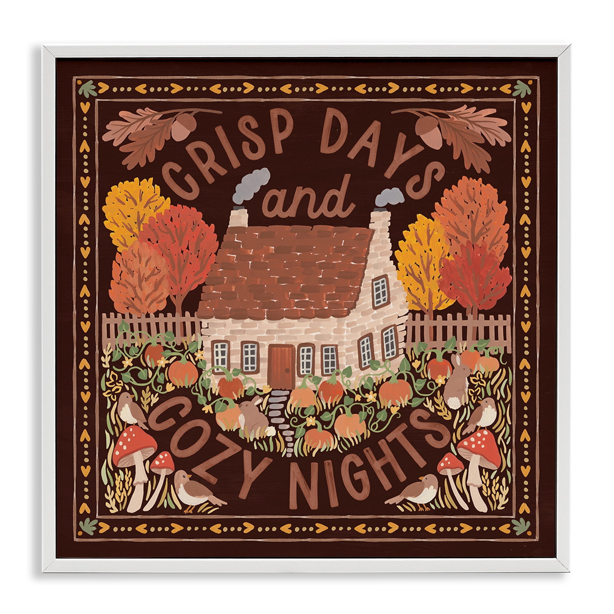 Stupell Industries Crisp Days Fall Phrase Landscape Painting White Framed Art Print Wall Art, 12 x 12