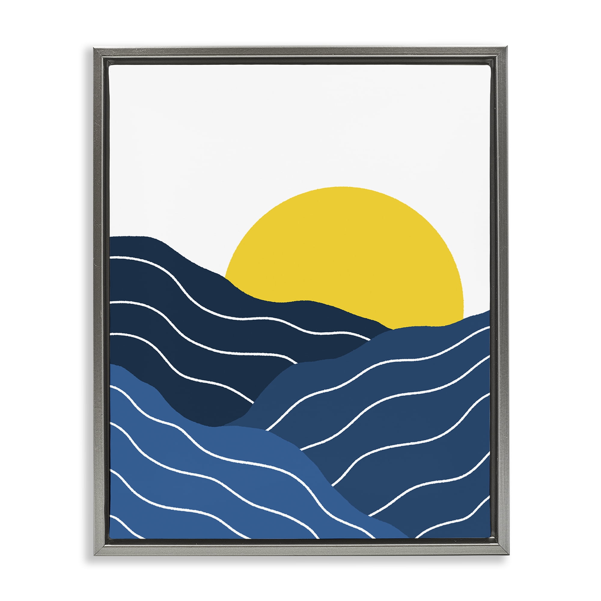 Stupell Industries Crisscross Sea Waves Landscape & Nature Painting Gray Floater Framed Canvas Art Print Wall Art, 17 x 21