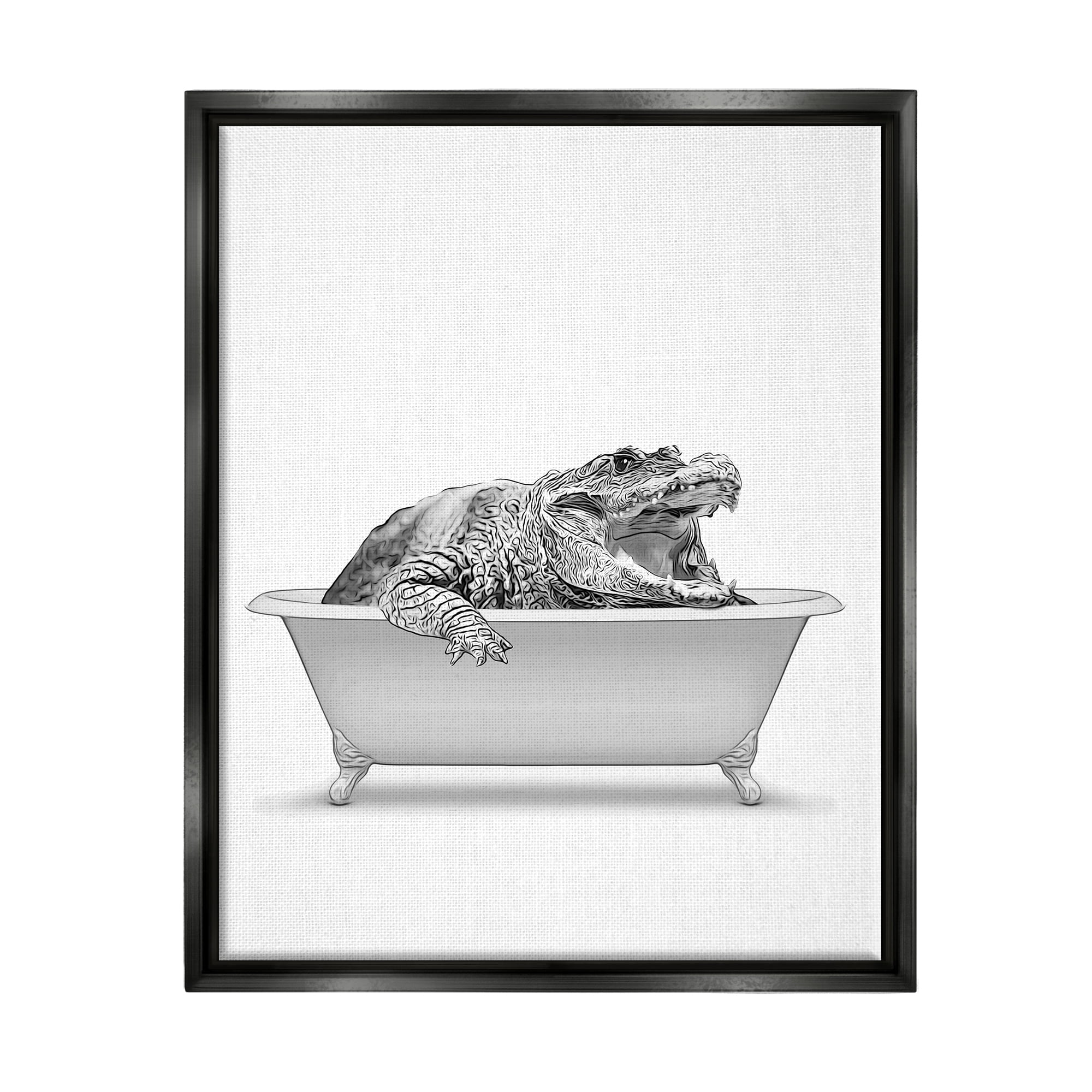 Stupell Industries Crocodile Bathroom Wildlife Tub Animals & Insects Painting Black Floater Framed Art Print Wall Art