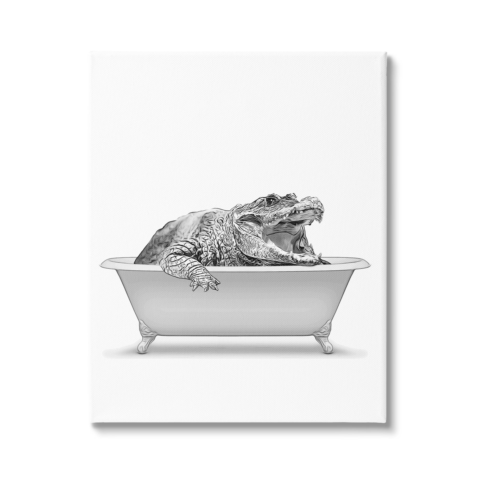 Stupell Industries Crocodile Bathroom Wildlife Tub Animals & Insects Painting Gallery Wrapped Canvas Print Wall Art