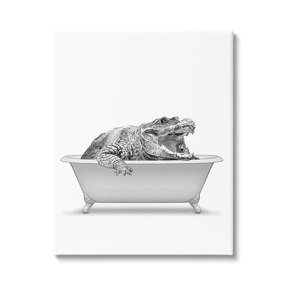Stupell Industries Crocodile Bathroom Wildlife Tub Animals & Insects Painting Gallery Wrapped Canvas Print Wall Art