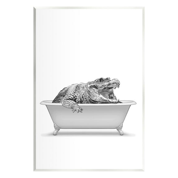 Stupell Industries Crocodile Bathroom Wildlife Tub Animals & Insects Painting Unframed Art Print Wall Art