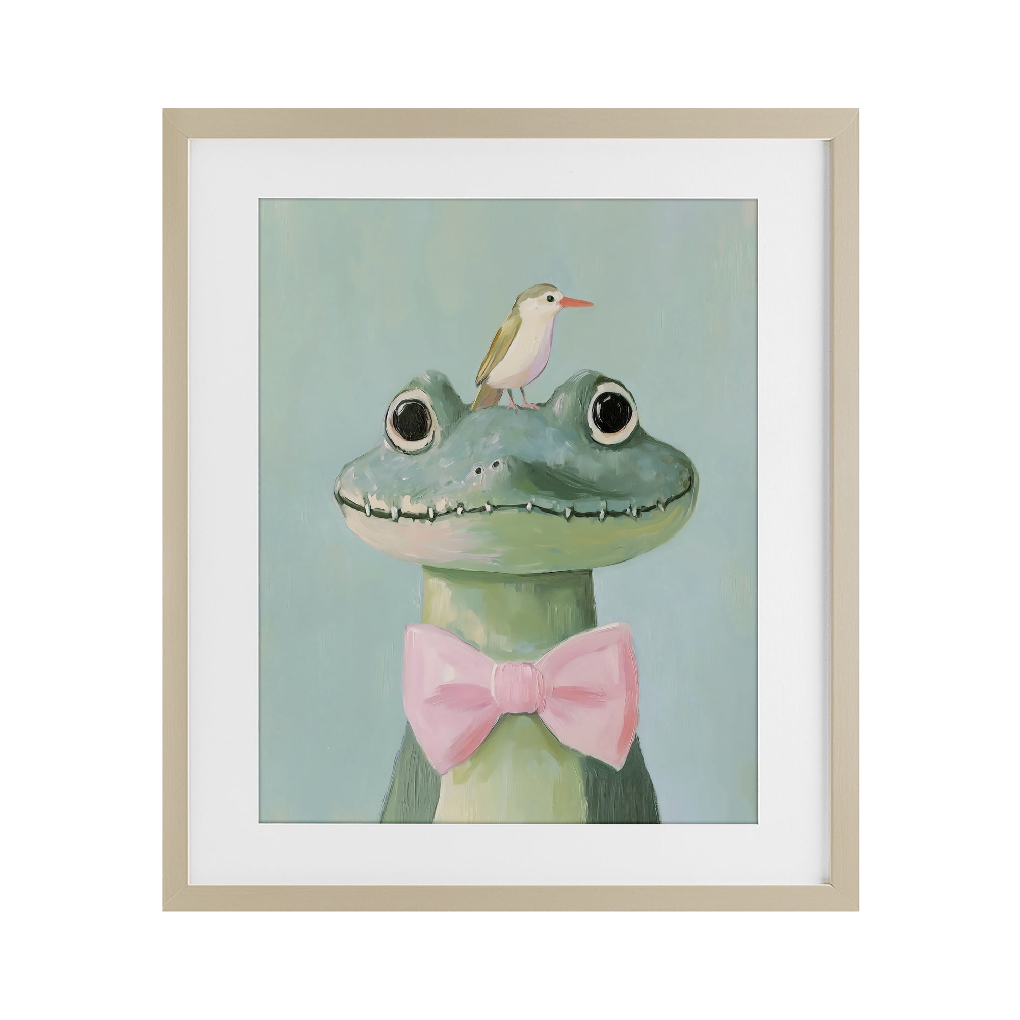 Stupell Industries Crocodile & Bird with Bowtie Birch Framed Print Under Glass, design by The Prints Vibe