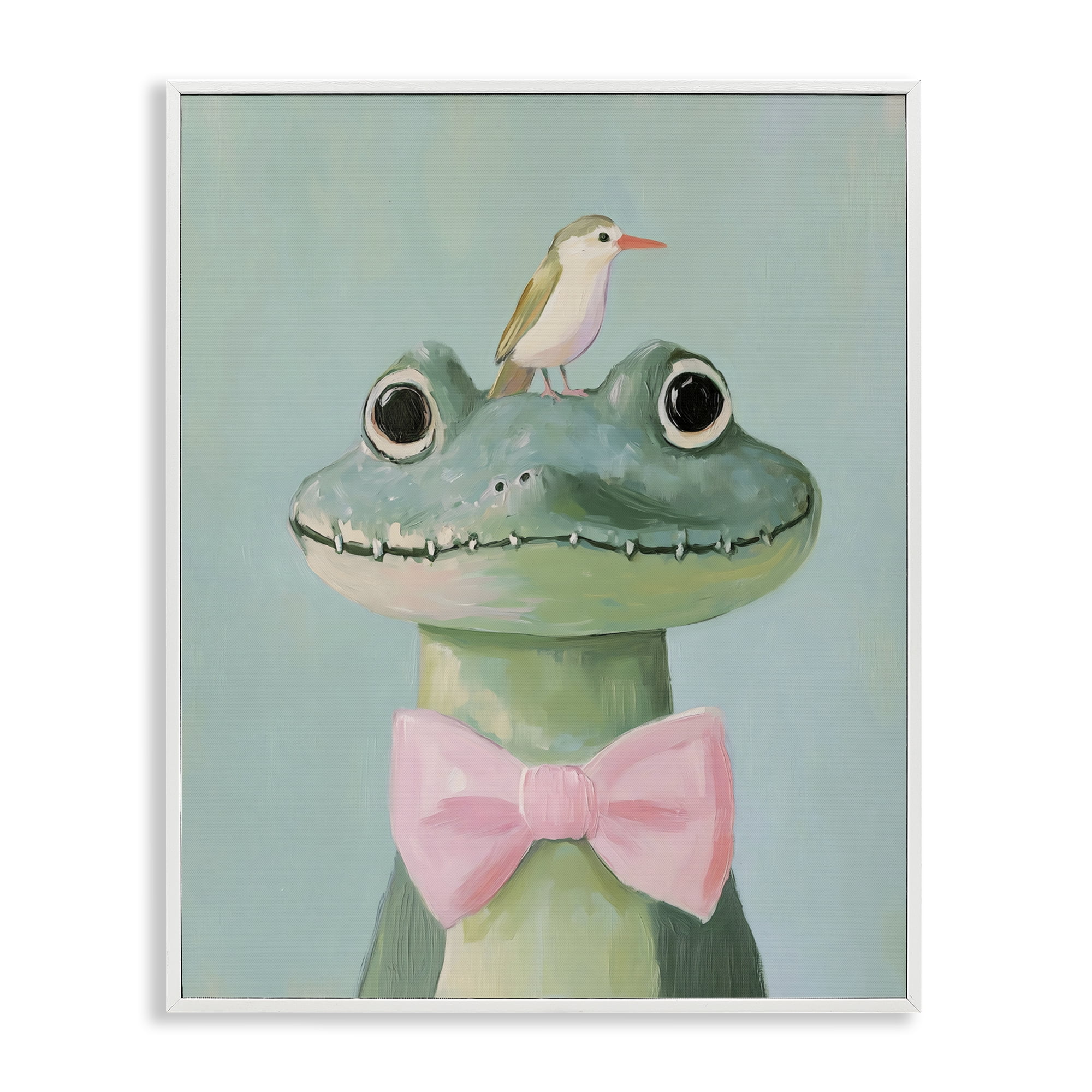 Stupell Industries Crocodile & Bird with Bowtie White Framed Giclee Art, design by The Prints Vibe