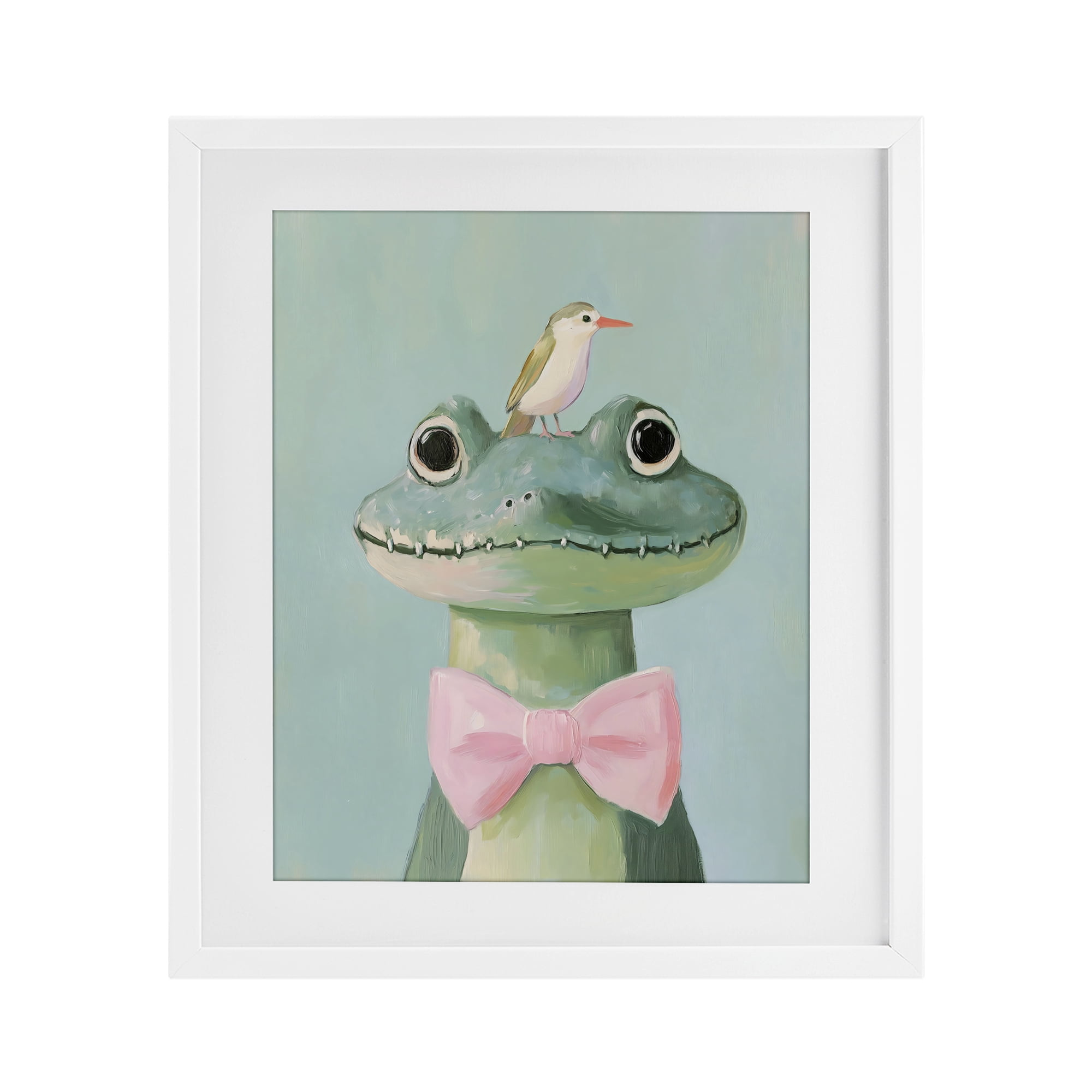 Stupell Industries Crocodile & Bird with Bowtie White Framed Print Under Glass, design by The Prints Vibe