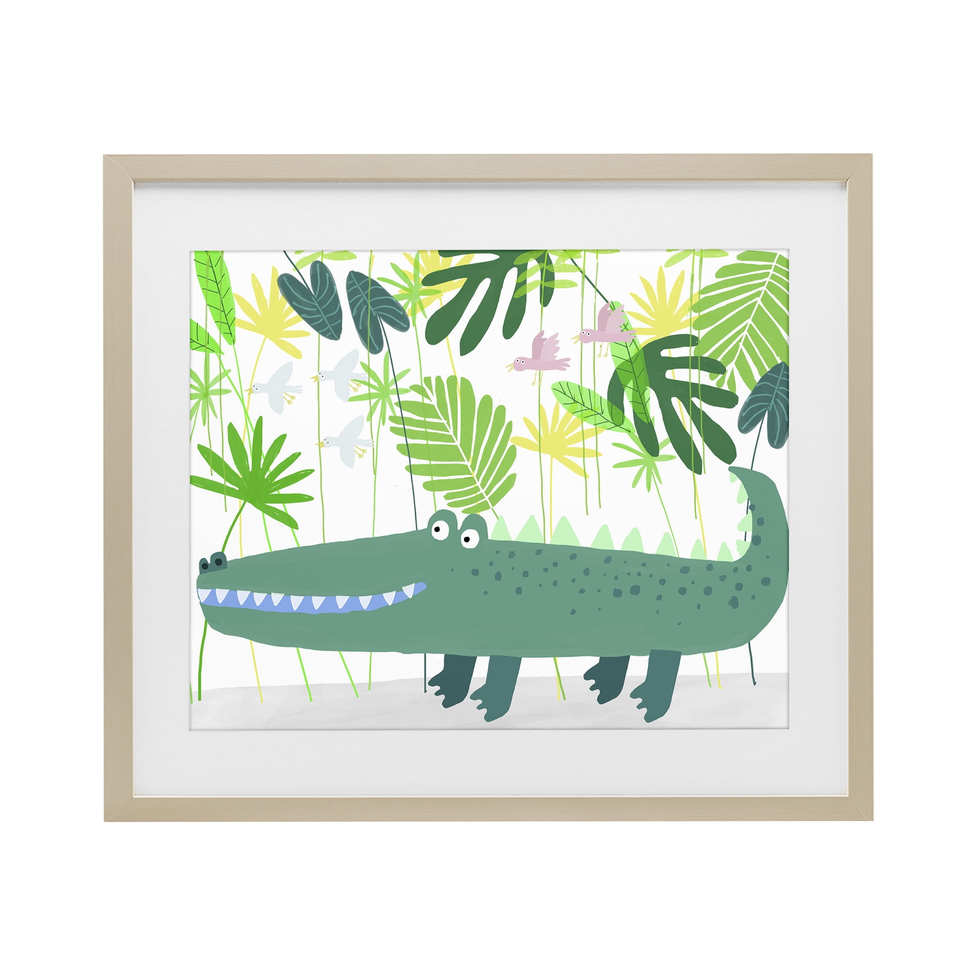 Stupell Industries Crocodile Jungle & Leaves Birch Framed Print Under Glass, design by Carla Daly