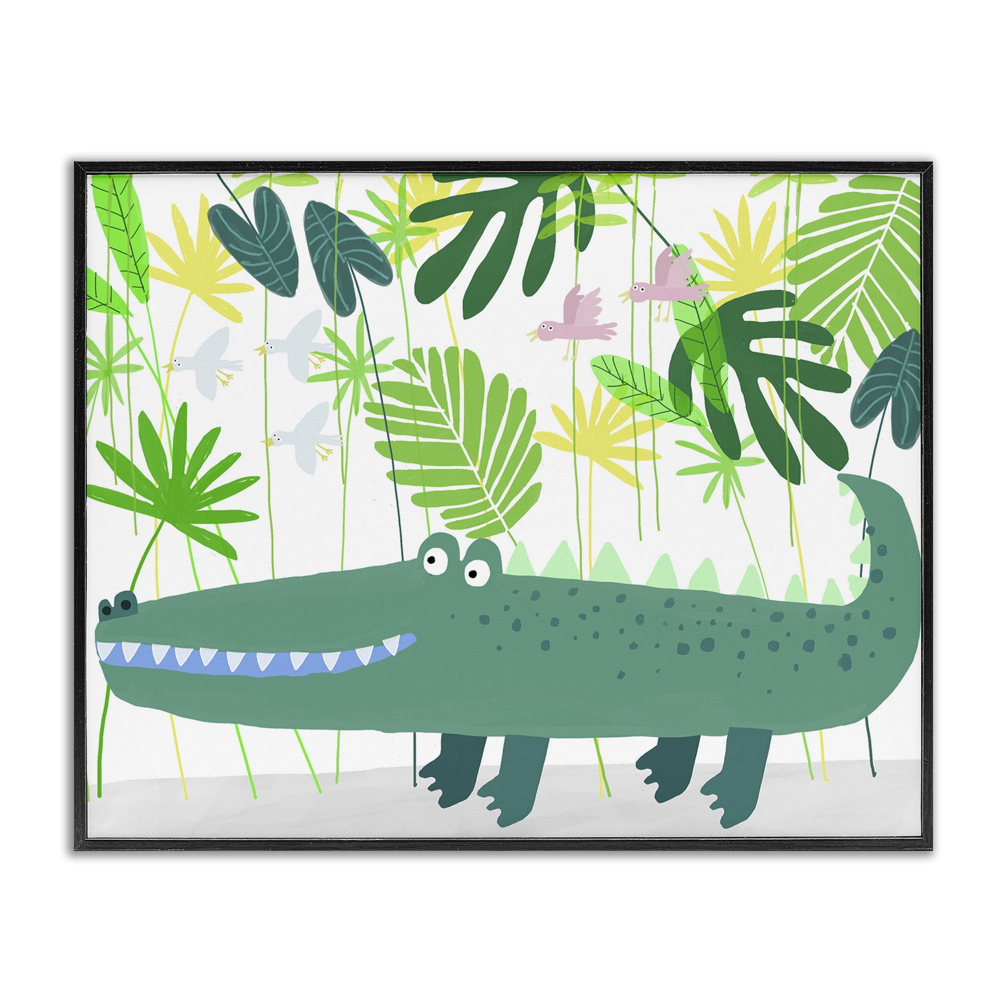 Stupell Industries Crocodile Jungle & Leaves Black Framed Giclee Art, design by Carla Daly