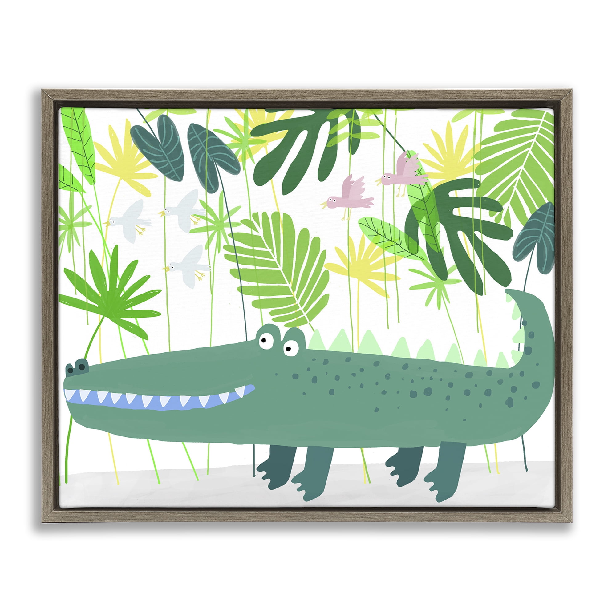 Stupell Industries Crocodile Jungle & Leaves Brown Framed Floater Canvas Wall Art, design by Carla Daly