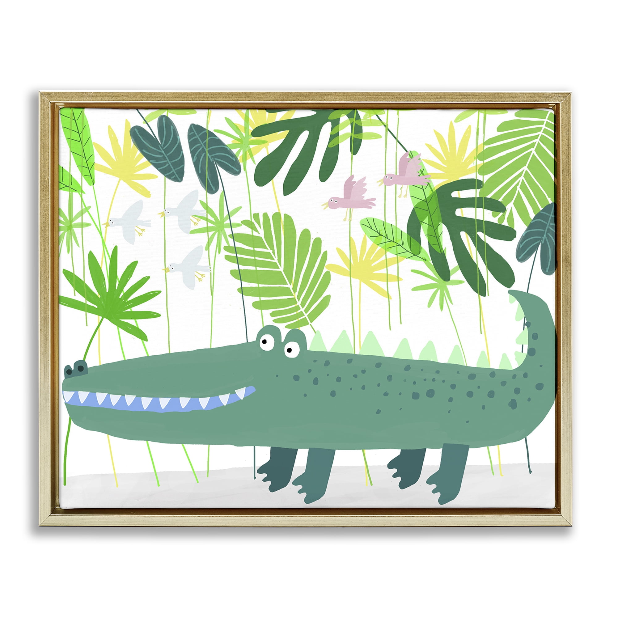 Stupell Industries Crocodile Jungle & Leaves Gold Framed Floater Canvas Wall Art, design by Carla Daly