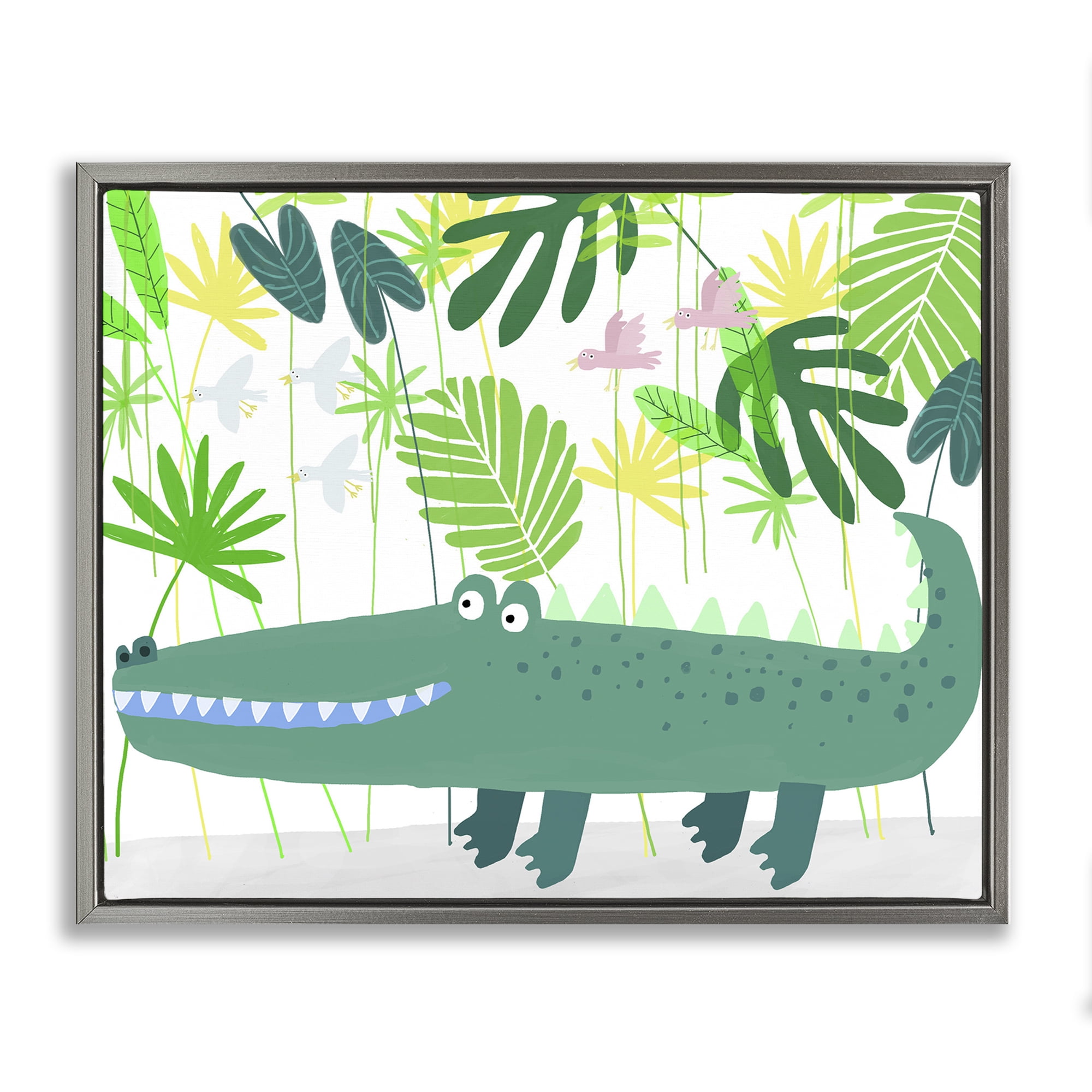 Stupell Industries Crocodile Jungle & Leaves Gray Framed Floater Canvas Wall Art, design by Carla Daly