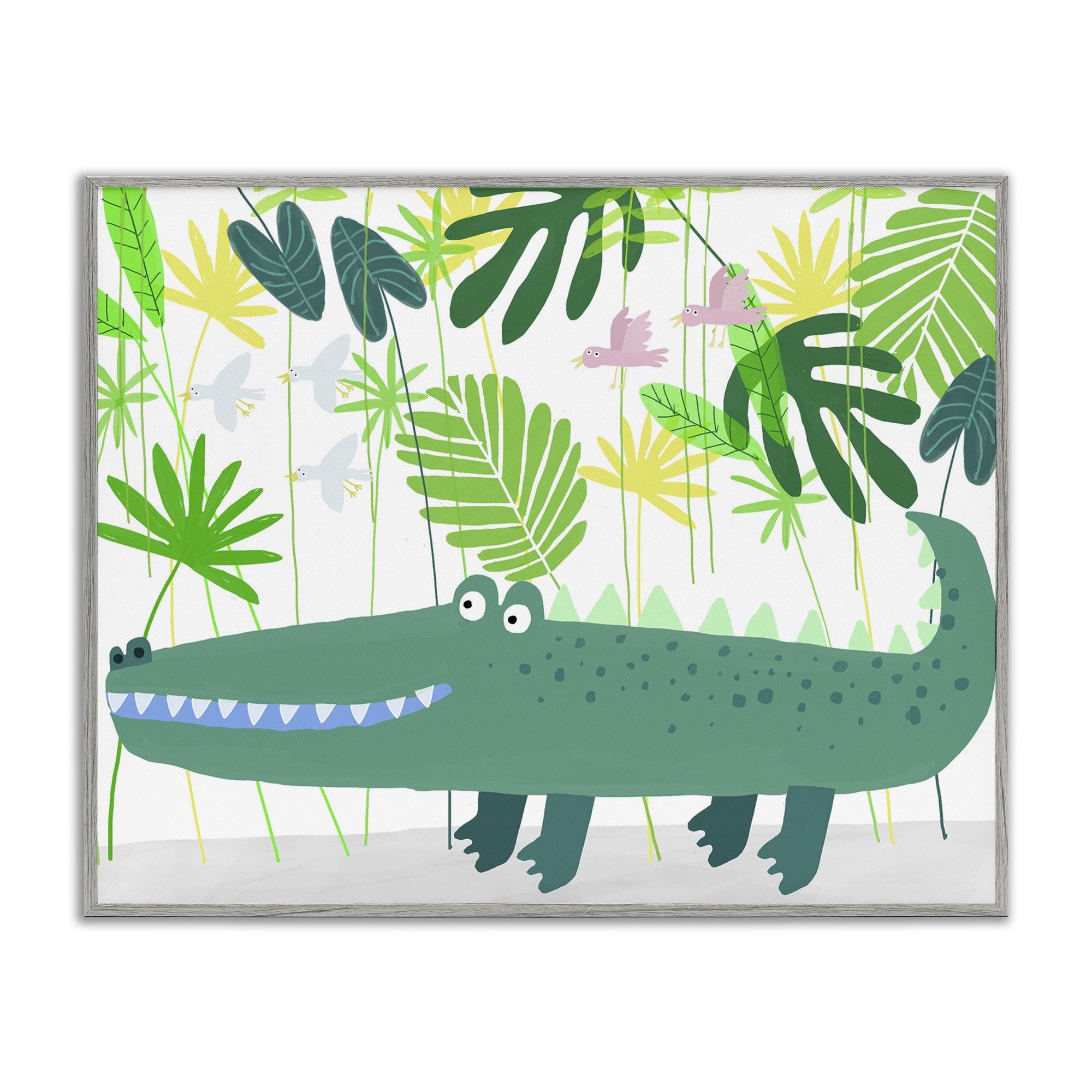 Stupell Industries Crocodile Jungle & Leaves Gray Framed Giclee Art, design by Carla Daly