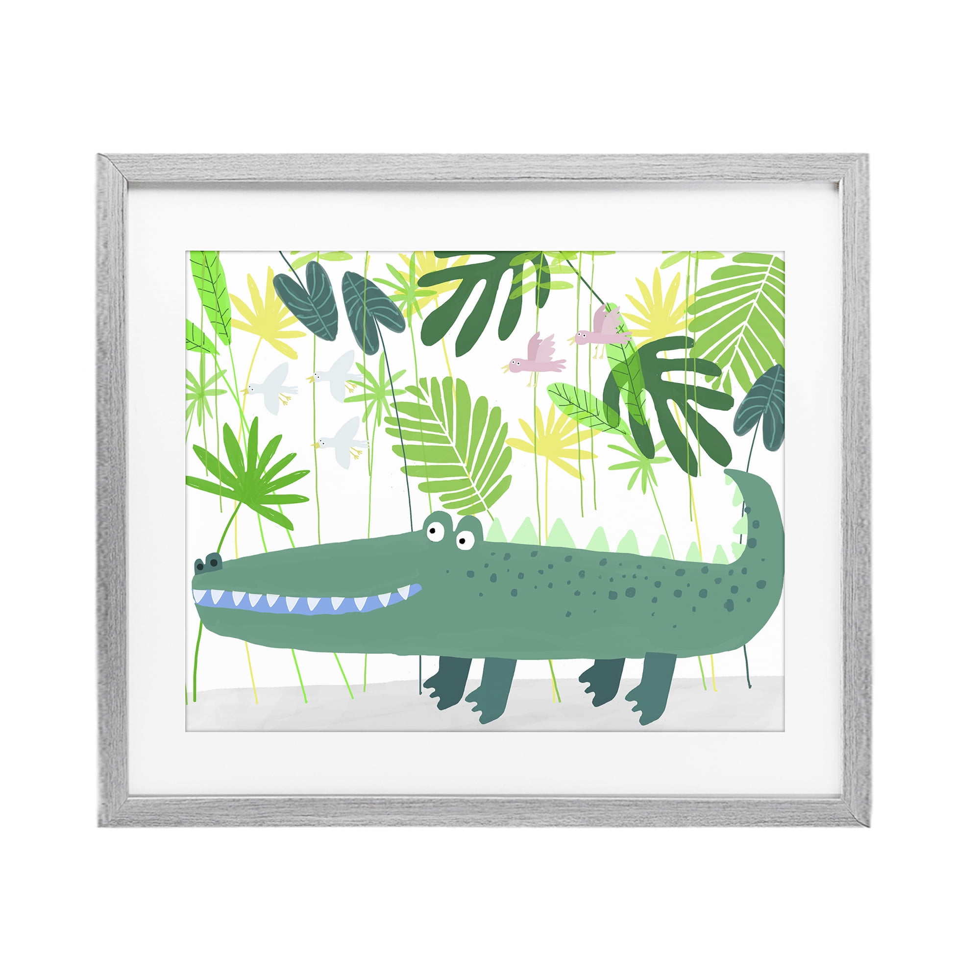 Stupell Industries Crocodile Jungle & Leaves Gray Framed Print Under Glass, design by Carla Daly