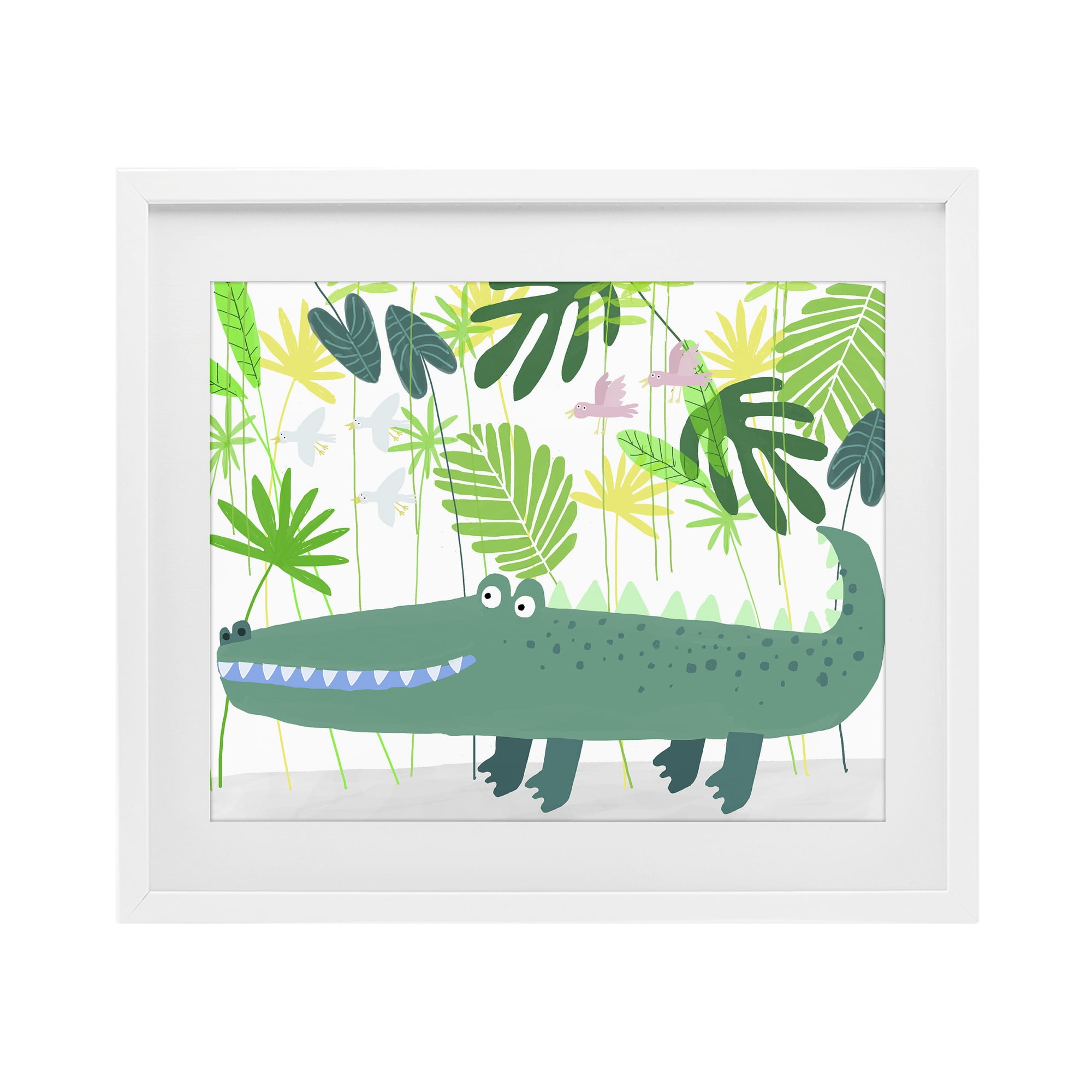 Stupell Industries Crocodile Jungle & Leaves White Framed Print Under Glass, design by Carla Daly