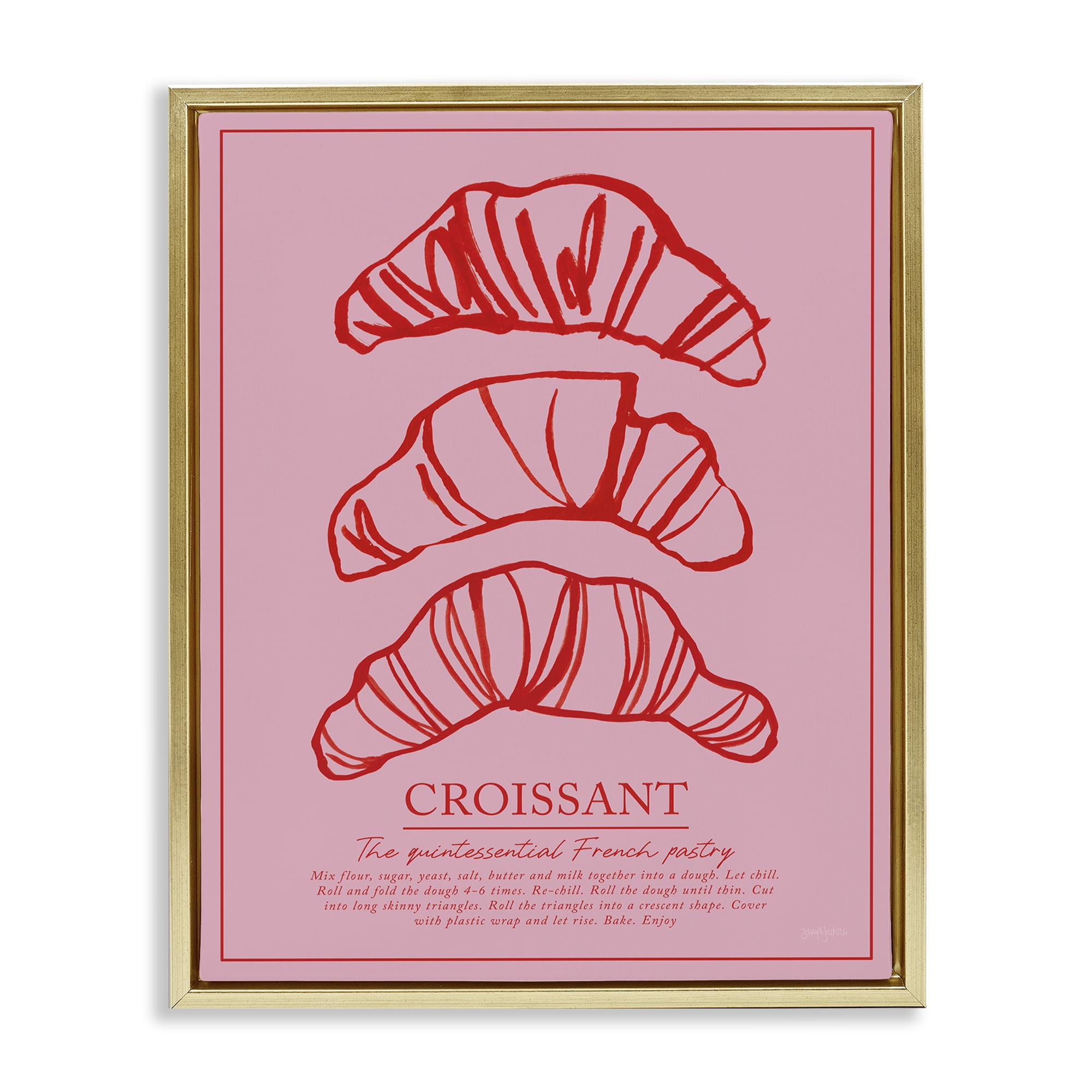 Stupell Industries Croissant Breakfast Pastry Gold Framed Floater Canvas Wall Art, design by Jenaya Jackson