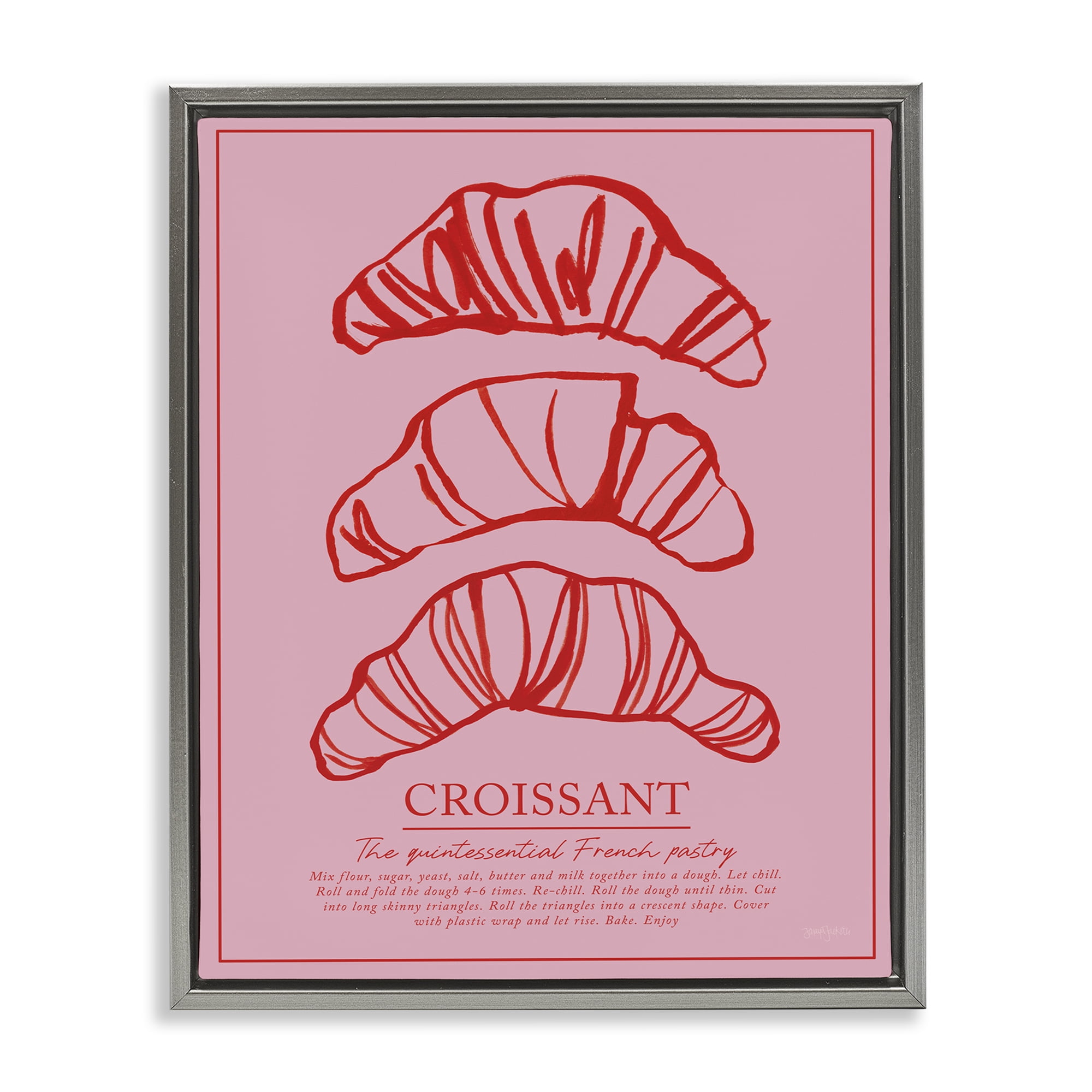 Stupell Industries Croissant Breakfast Pastry Gray Framed Floater Canvas Wall Art, design by Jenaya Jackson