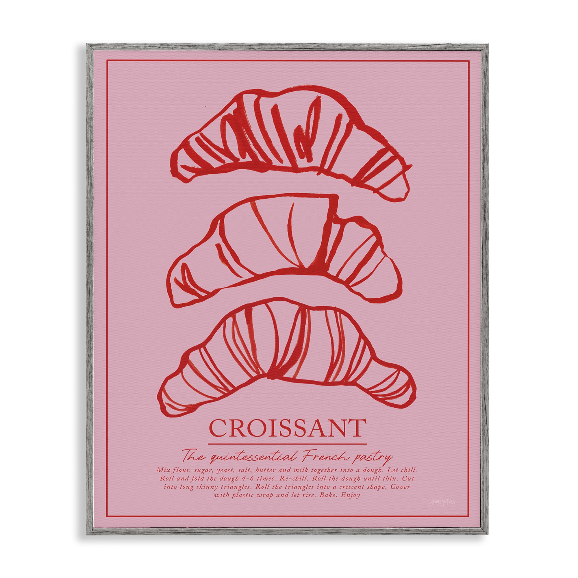Stupell Industries Croissant Breakfast Pastry Gray Framed Giclee Art, design by Jenaya Jackson