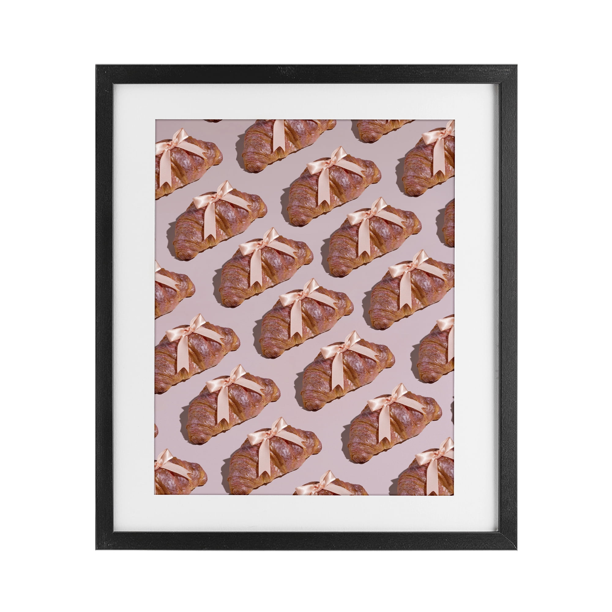 Stupell Industries Croissants with Ribbons Pattern Black Framed Print Under Glass, design by LISH Creative