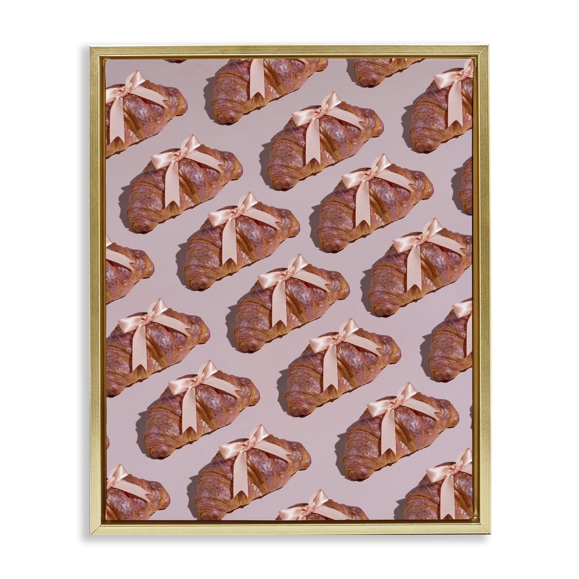 Stupell Industries Croissants with Ribbons Pattern Gold Framed Floater Canvas Wall Art, design by LISH Creative