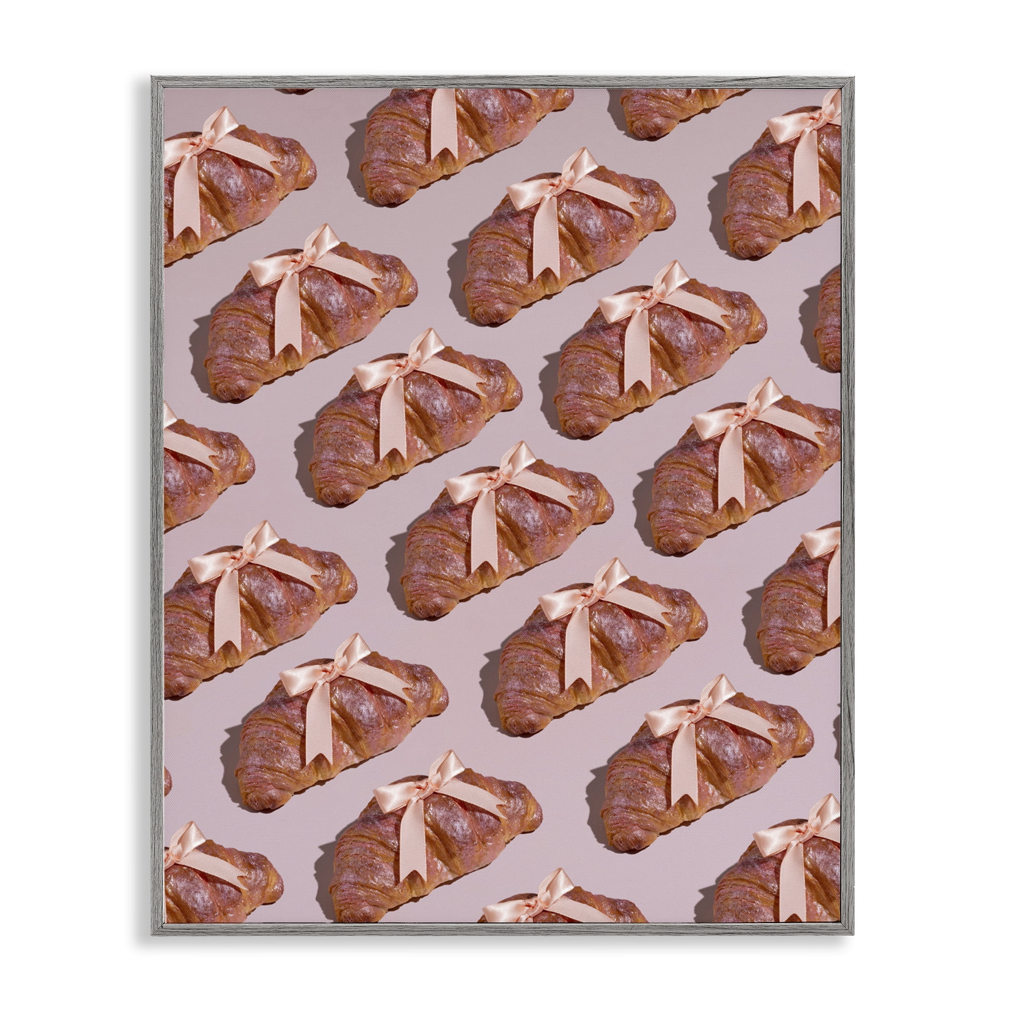 Stupell Industries Croissants with Ribbons Pattern Gray Framed Giclee Art, design by LISH Creative