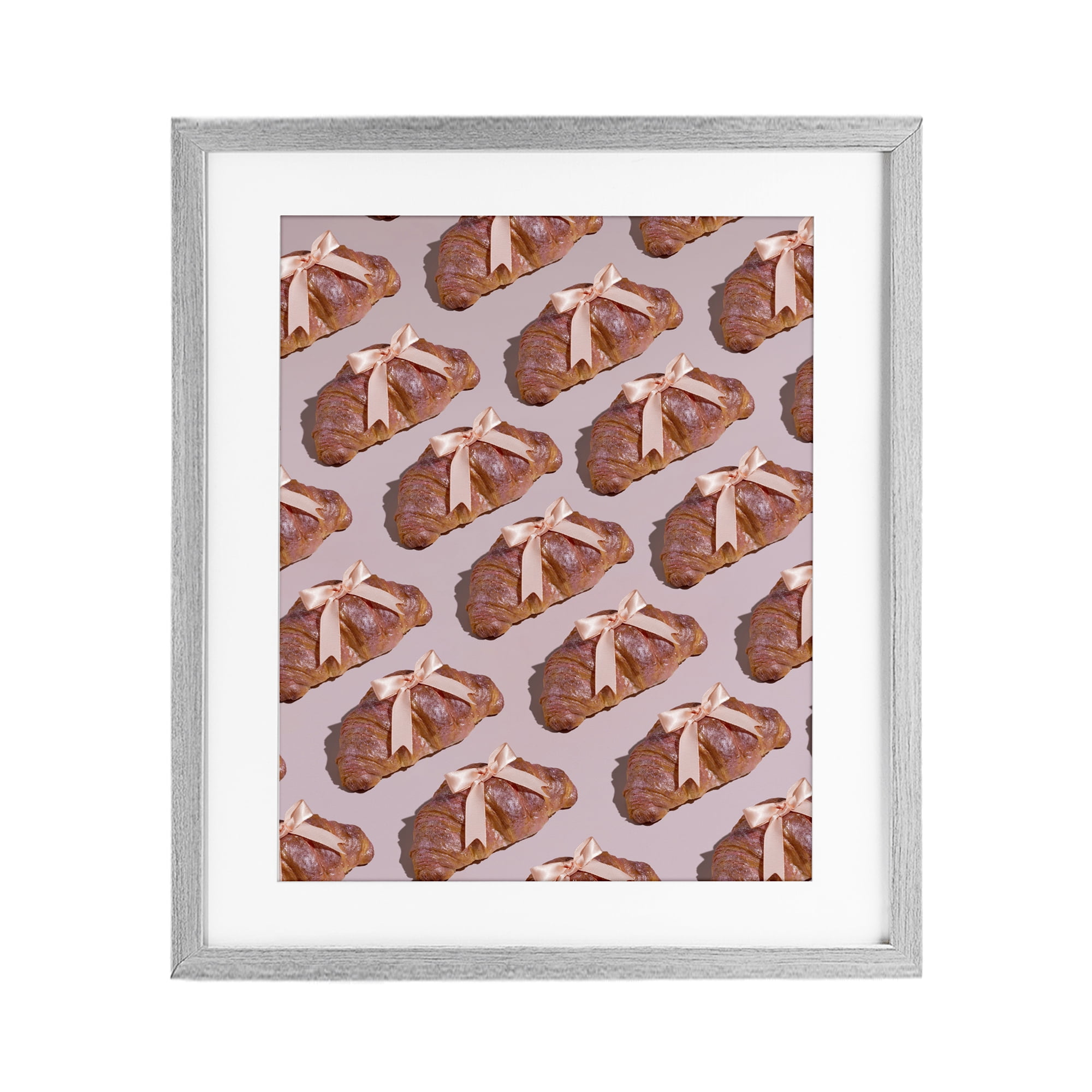 Stupell Industries Croissants with Ribbons Pattern Gray Framed Print Under Glass, design by LISH Creative
