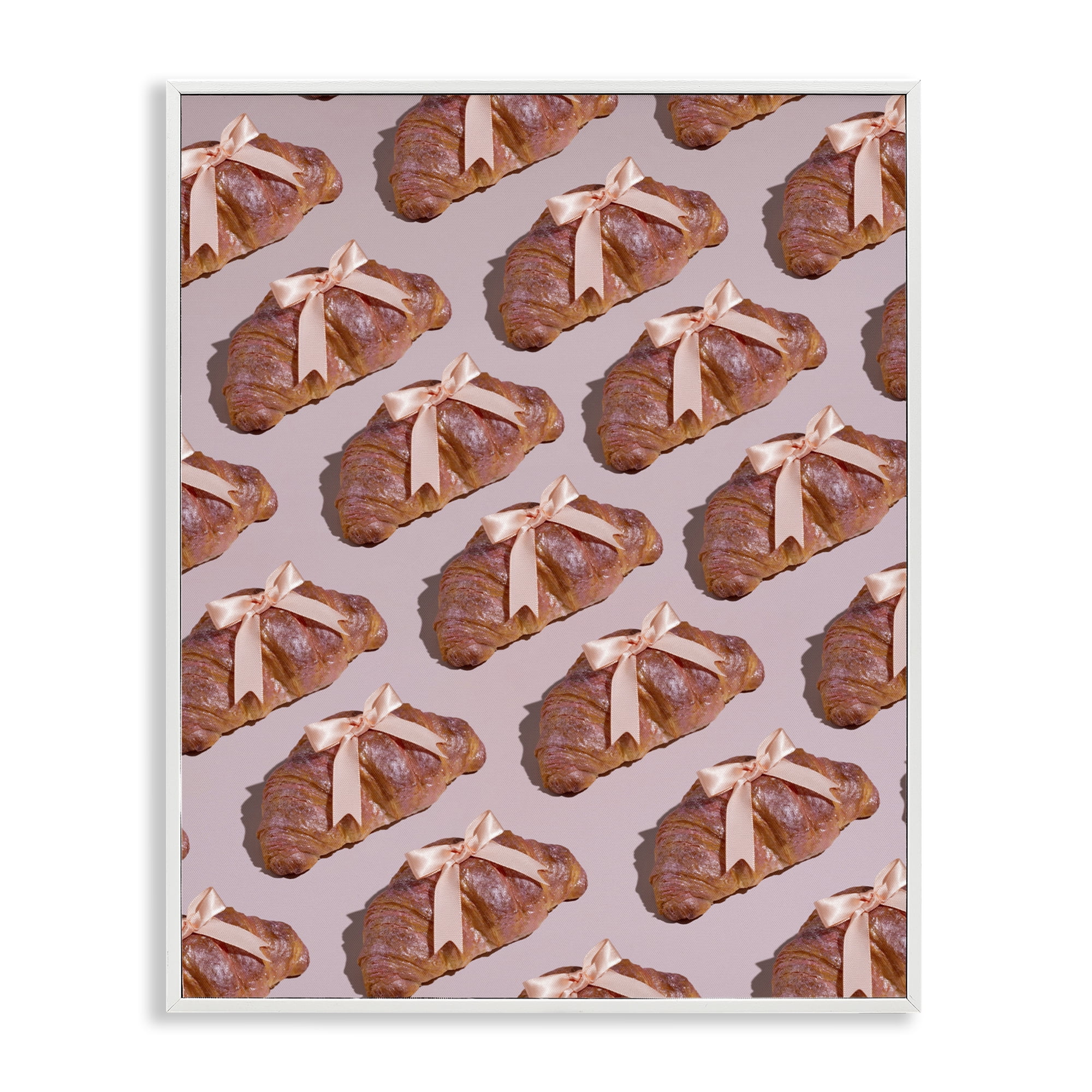 Stupell Industries Croissants with Ribbons Pattern White Framed Giclee Art, design by LISH Creative
