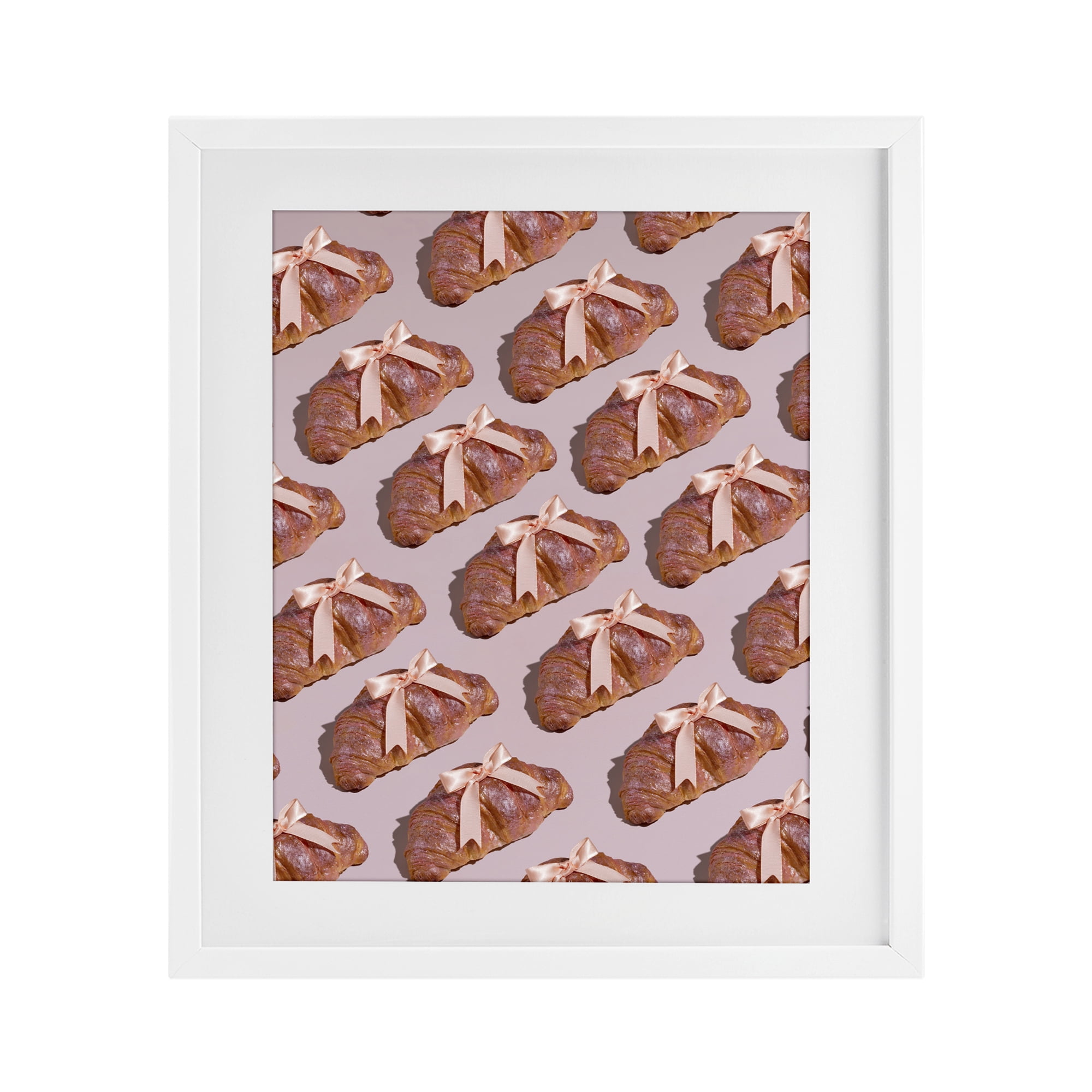 Stupell Industries Croissants with Ribbons Pattern White Framed Print Under Glass, design by LISH Creative