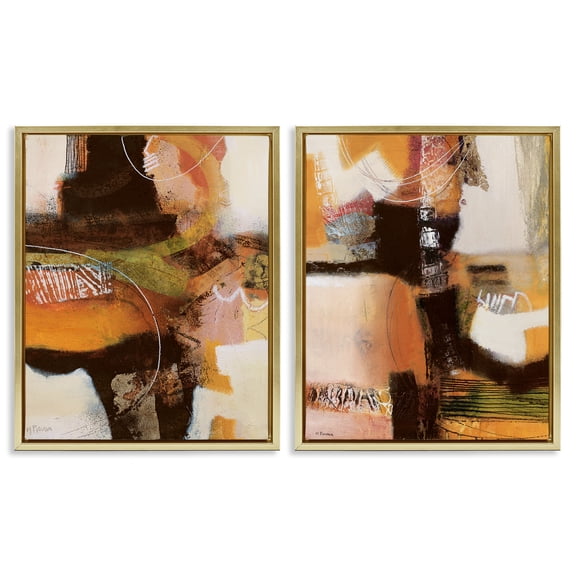 Stupell Industries Cromatismo Contrasting Neutrals 2 Piece Gold Framed Floater Canvas Set design by Maurizio Piovan, 21 x 17