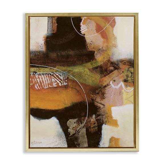 Stupell Industries Cromatismo Neutral Abstract Gold Framed Floater Canvas Wall Art design by Maurizio Piovan, 31 x 25