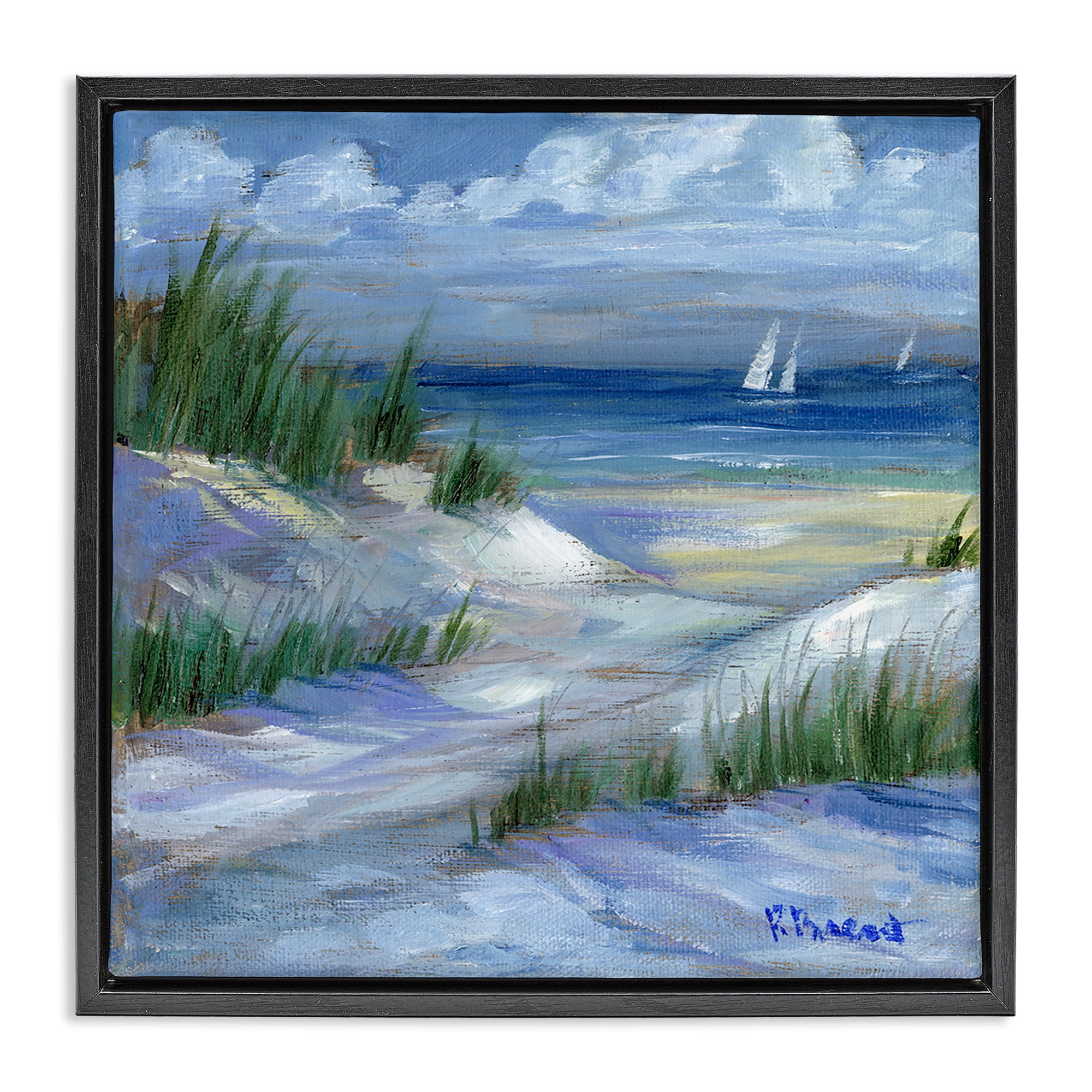 Stupell Industries Crooked Island Dunes & Sailboats Black Framed Floater Canvas Wall Art, design by Paul Brent