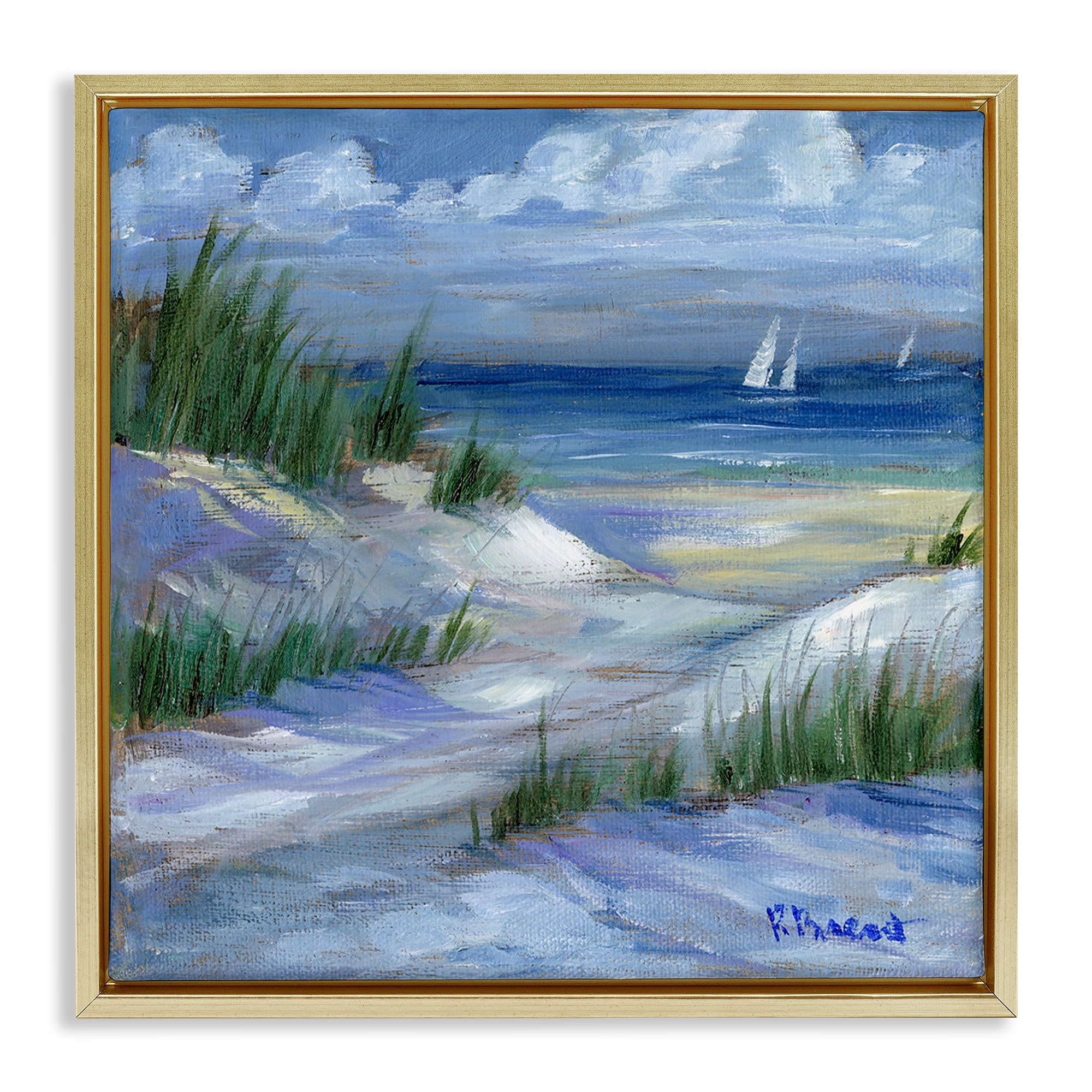 Stupell Industries Crooked Island Dunes & Sailboats Gold Framed Floater Canvas Wall Art, design by Paul Brent