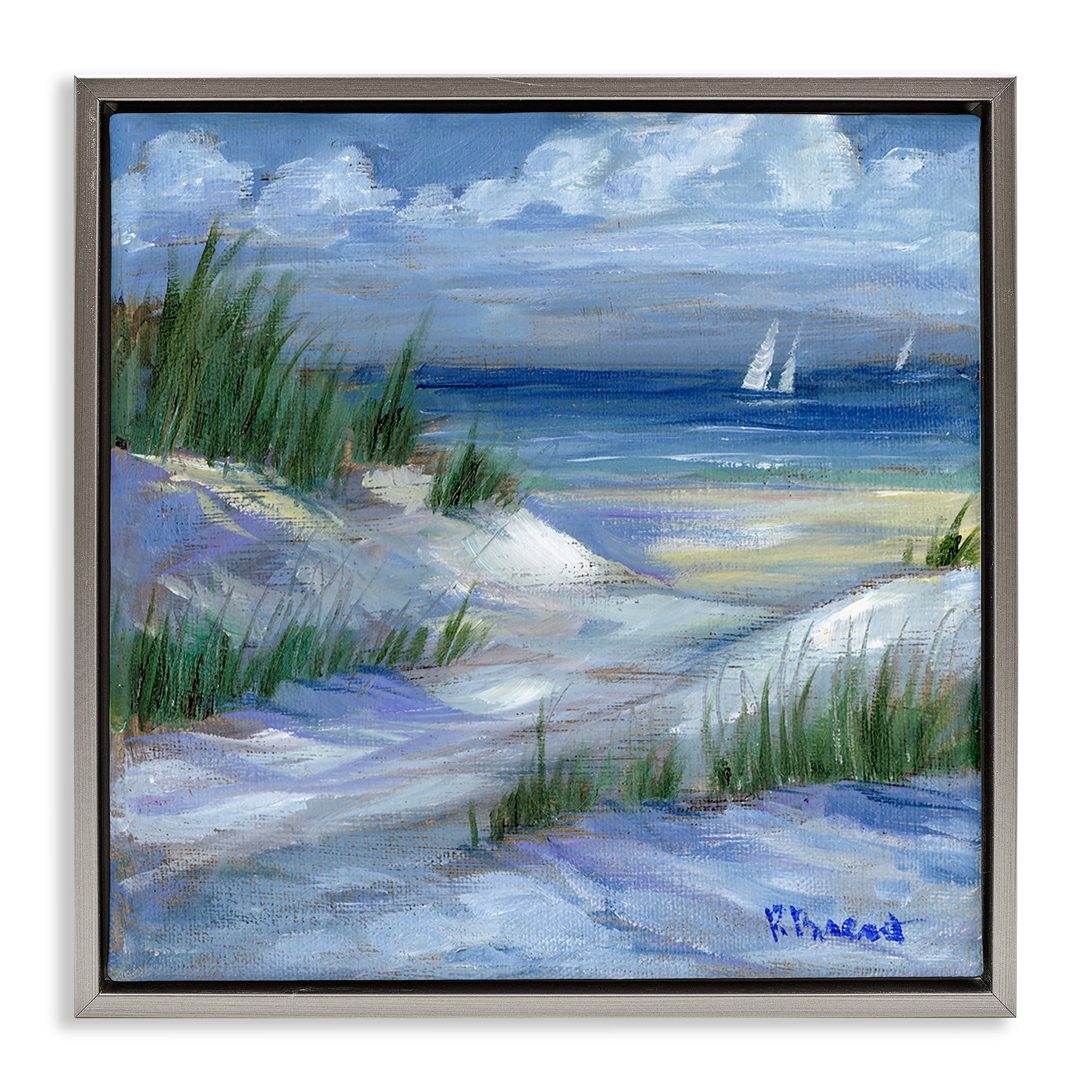 Stupell Industries Crooked Island Dunes & Sailboats Gray Framed Floater Canvas Wall Art, design by Paul Brent