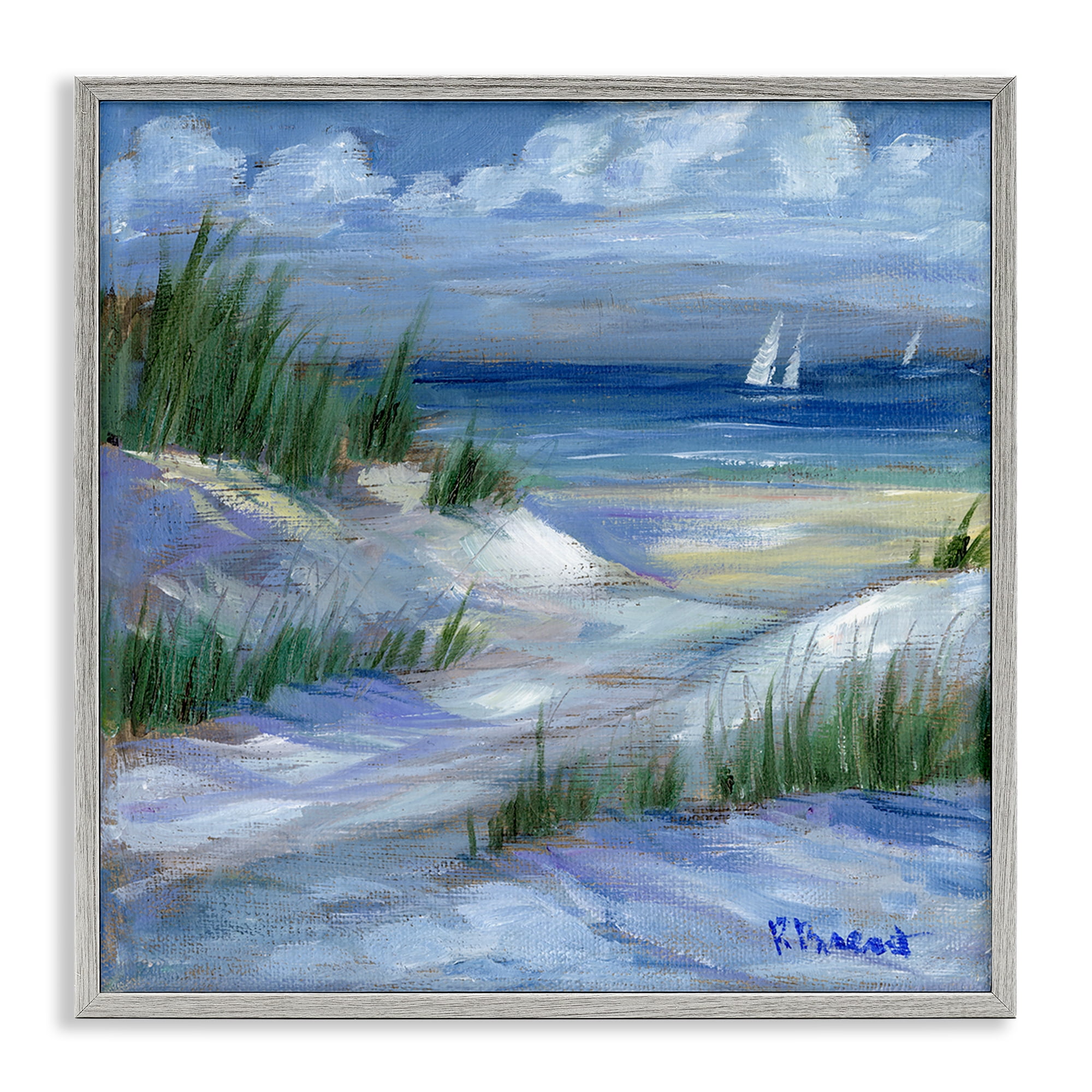Stupell Industries Crooked Island Dunes & Sailboats Gray Framed Giclee Art, design by Paul Brent