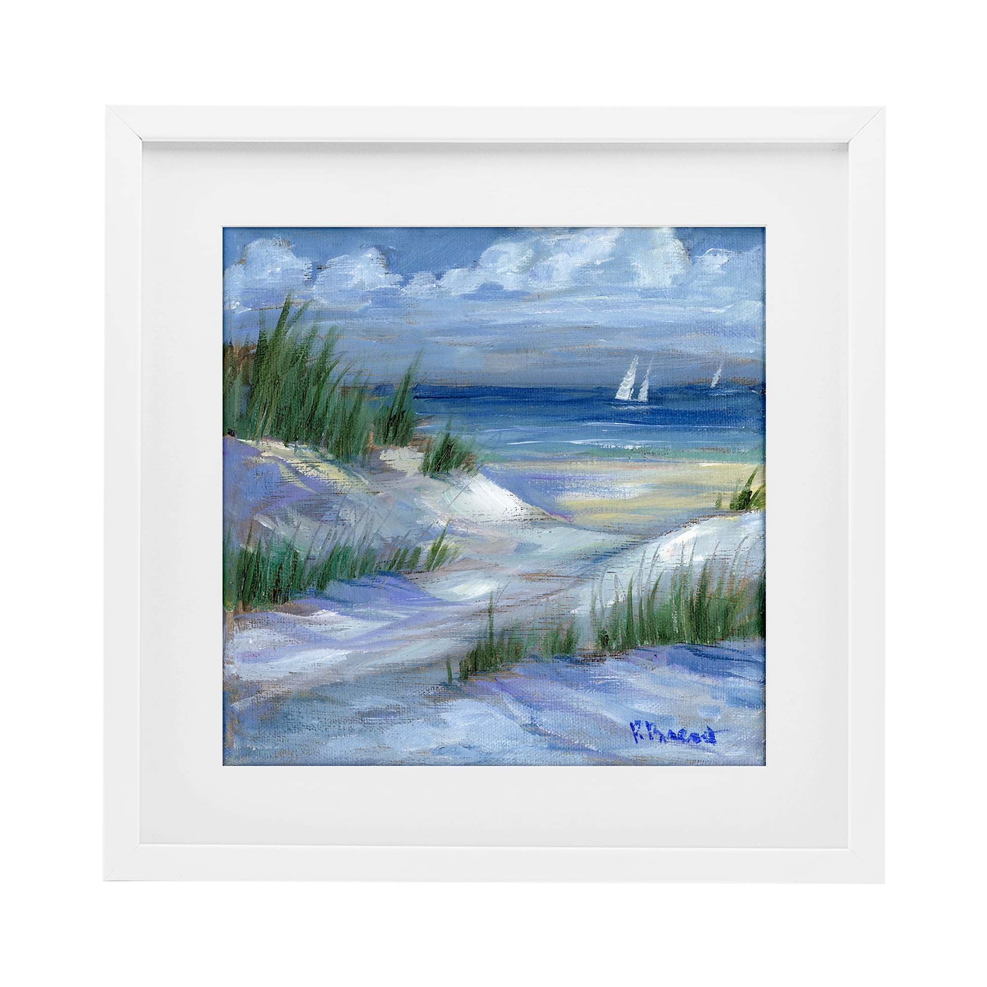 Stupell Industries Crooked Island Dunes & Sailboats White Framed Print Under Glass, design by Paul Brent