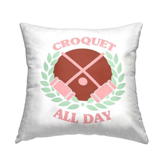 Stupell Industries Croquet All Day Pastel Laurel Square Decorative Printed Throw Pillow, 18 x 18,