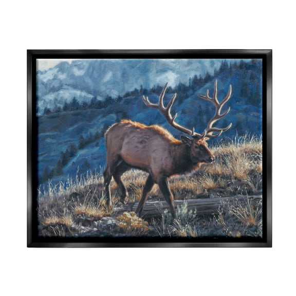 Stupell Industries Cross Country Elk Mountain View Animals & Insects Painting Black Floater Framed Art Print Wall Art
