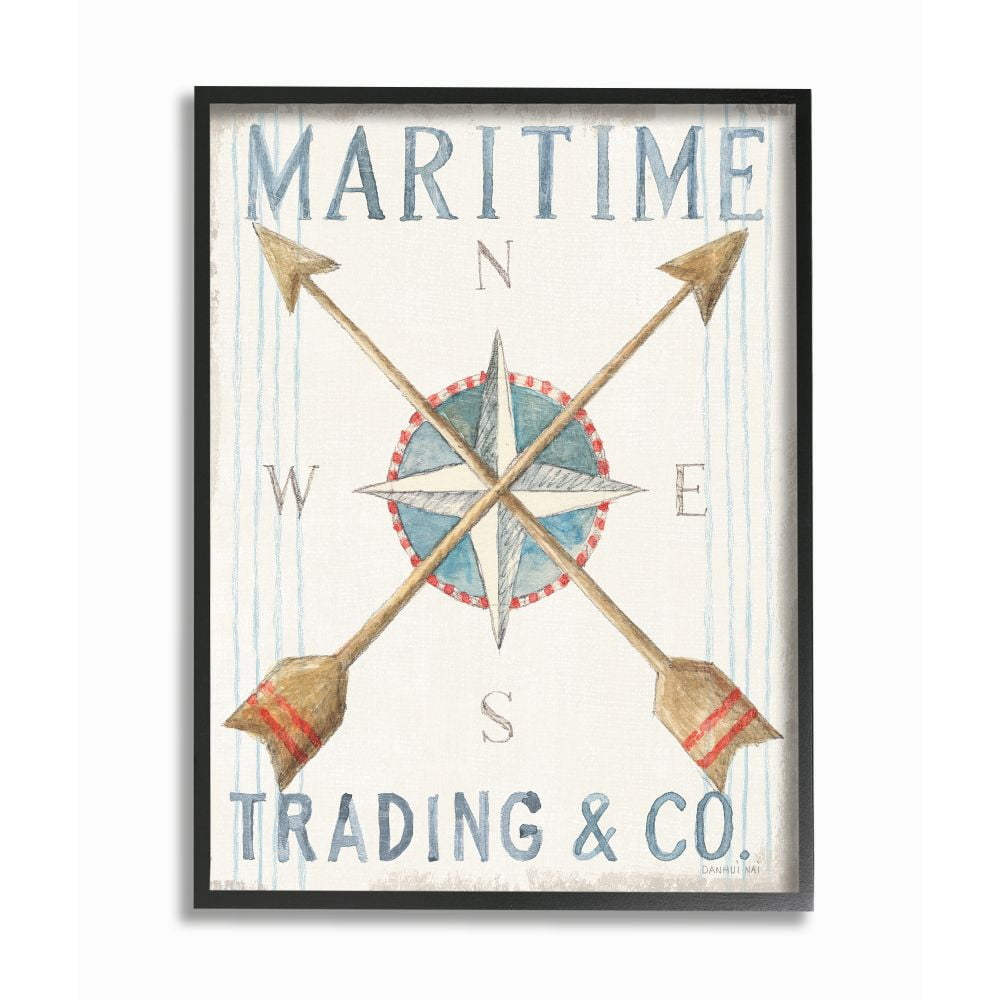 Stupell Industries Crossed Arrow Nautical Compass Pastel Watercolor Framed Wall Art Design by Danhui Nai, 11" x 14", Black Framed
