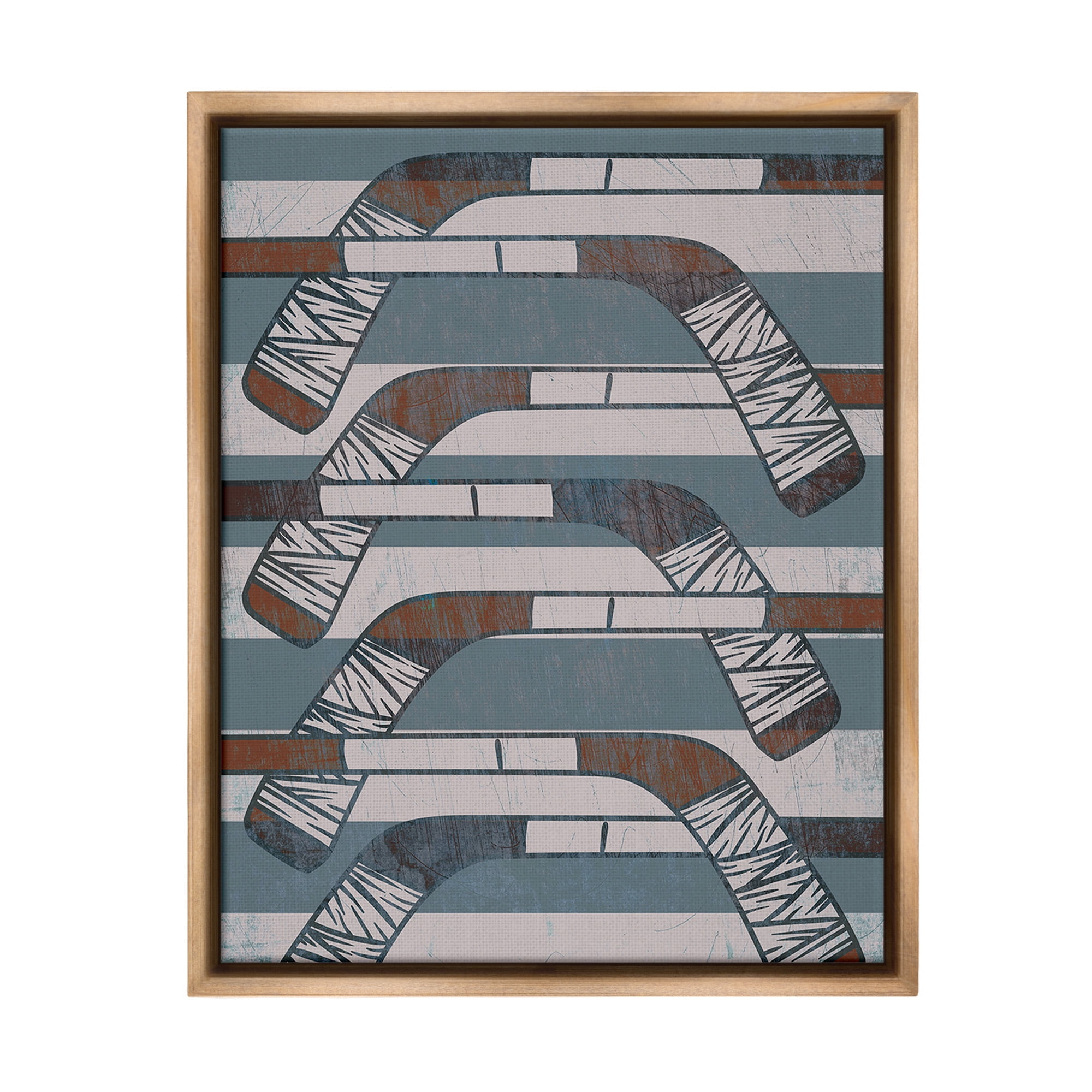 Stupell Industries Crossed Hockey Sticks Sports Painting Brown Floater Framed Canvas Art Print Wall Art, 17 x 21