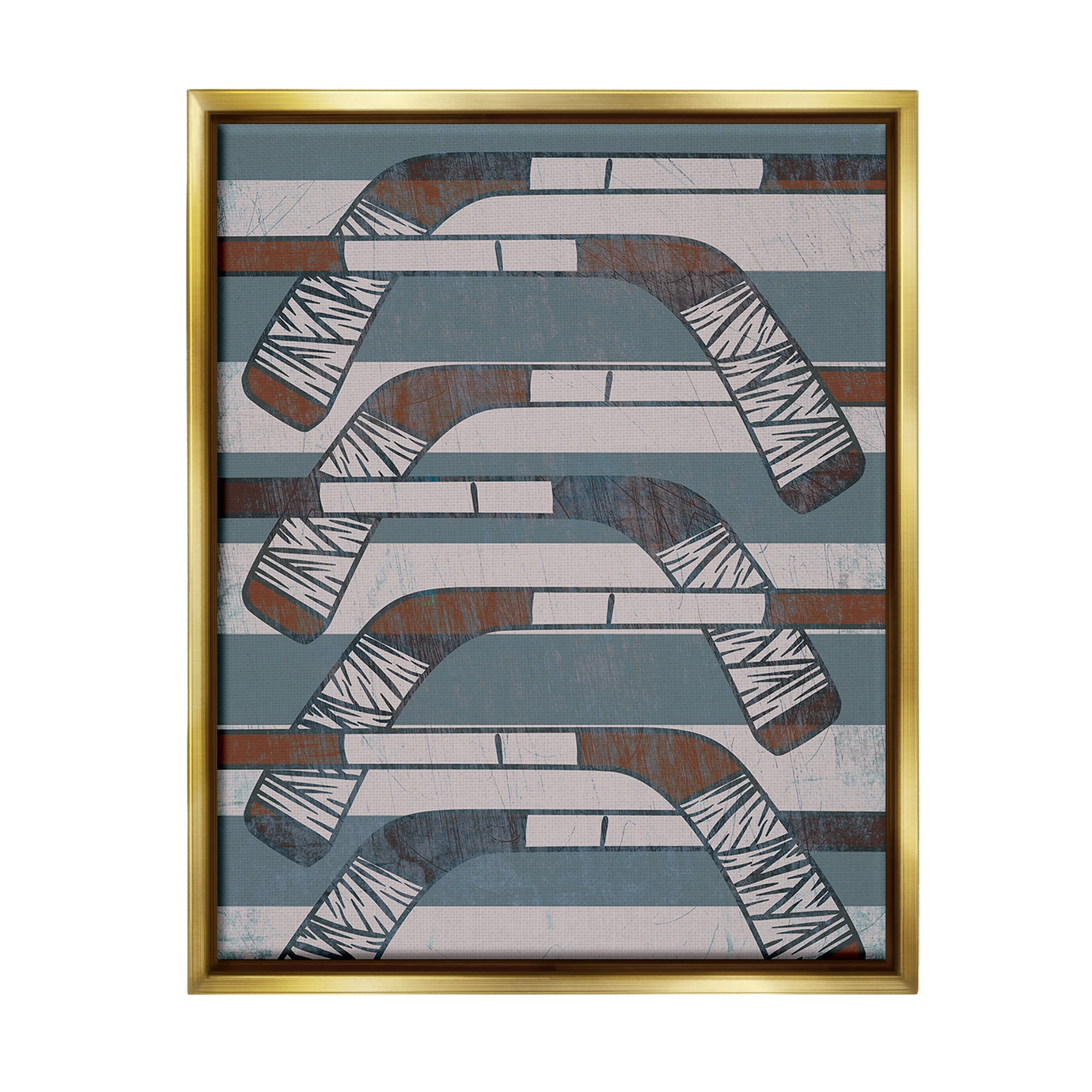 Stupell Industries Crossed Hockey Sticks Sports Painting Gold Floater Framed Canvas Art Print Wall Art, 25 x 31