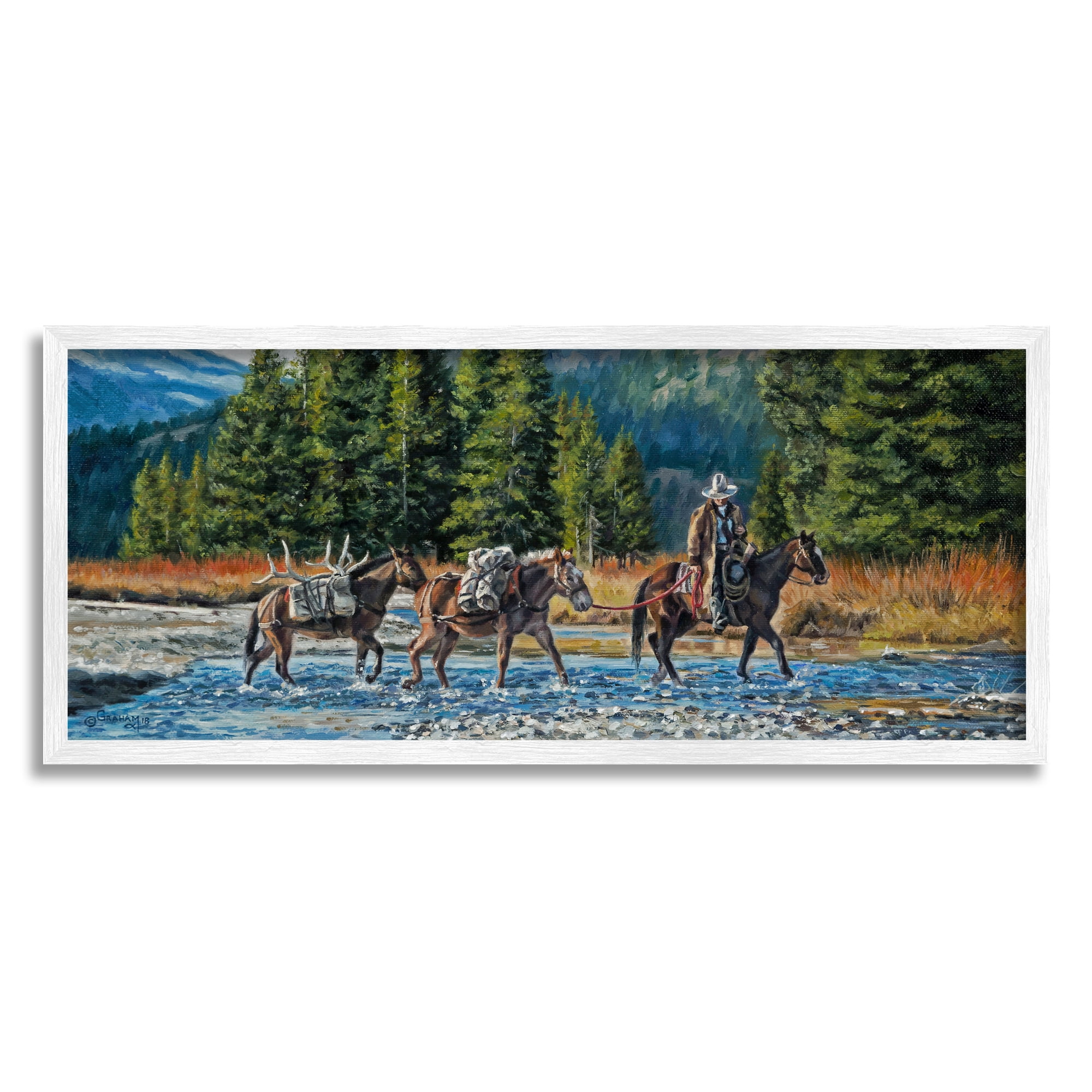 Stupell Industries Crossing River Cowboy Landscape Animals & Insects Painting White Framed Art Print Wall Art