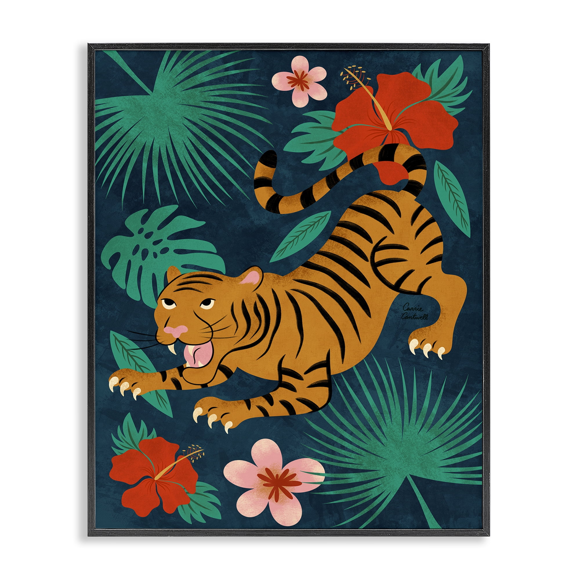 Stupell Industries Crouching Tiger Tropics Animals Painting Black Framed Art Print Wall Art, 16 x 20