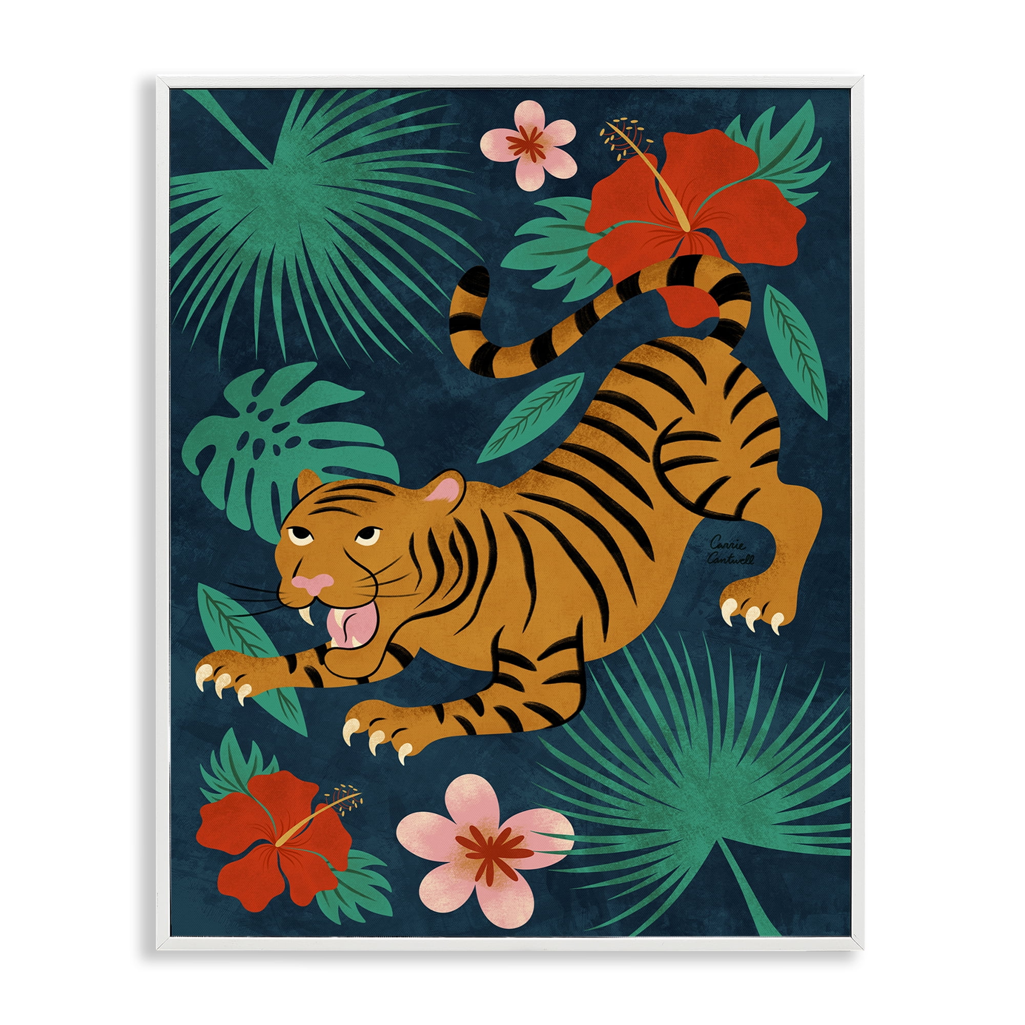 Stupell Industries Crouching Tiger Tropics Animals Painting White Framed Art Print Wall Art, 16 x 20