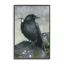 Stupell Industries Crow & Hummingbird Perched Animals & Insects Painting Black Framed Art Print Wall Art, 12 x 18