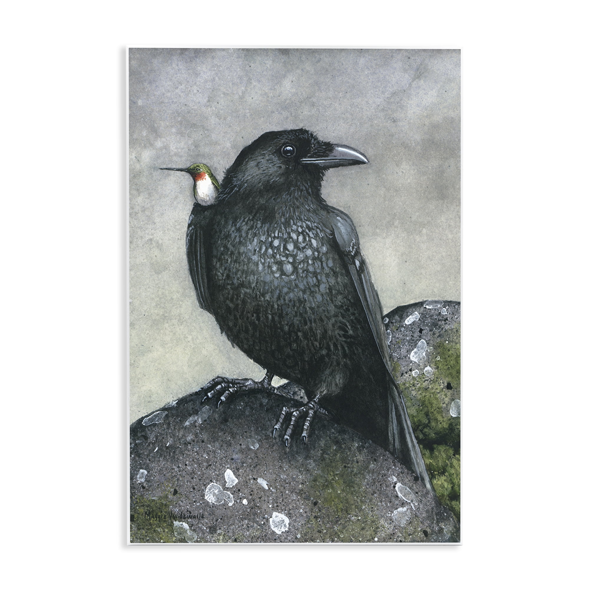 Stupell Industries Crow & Hummingbird Perched Animals & Insects Painting Unframed Art Print Wall Art, 13 x 19