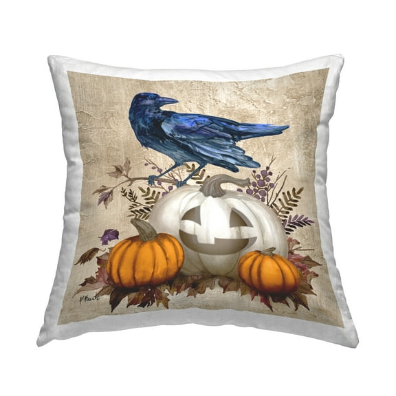 Stupell Industries Crow & Jack-o-Lantern Square Decorative Printed Throw Pillow, 18 x 18
