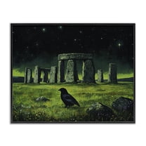 Stupell Industries Crow & Stonehenge at Night Landscape & Nature Painting Black Framed Art Print Wall Art, 14 x 11