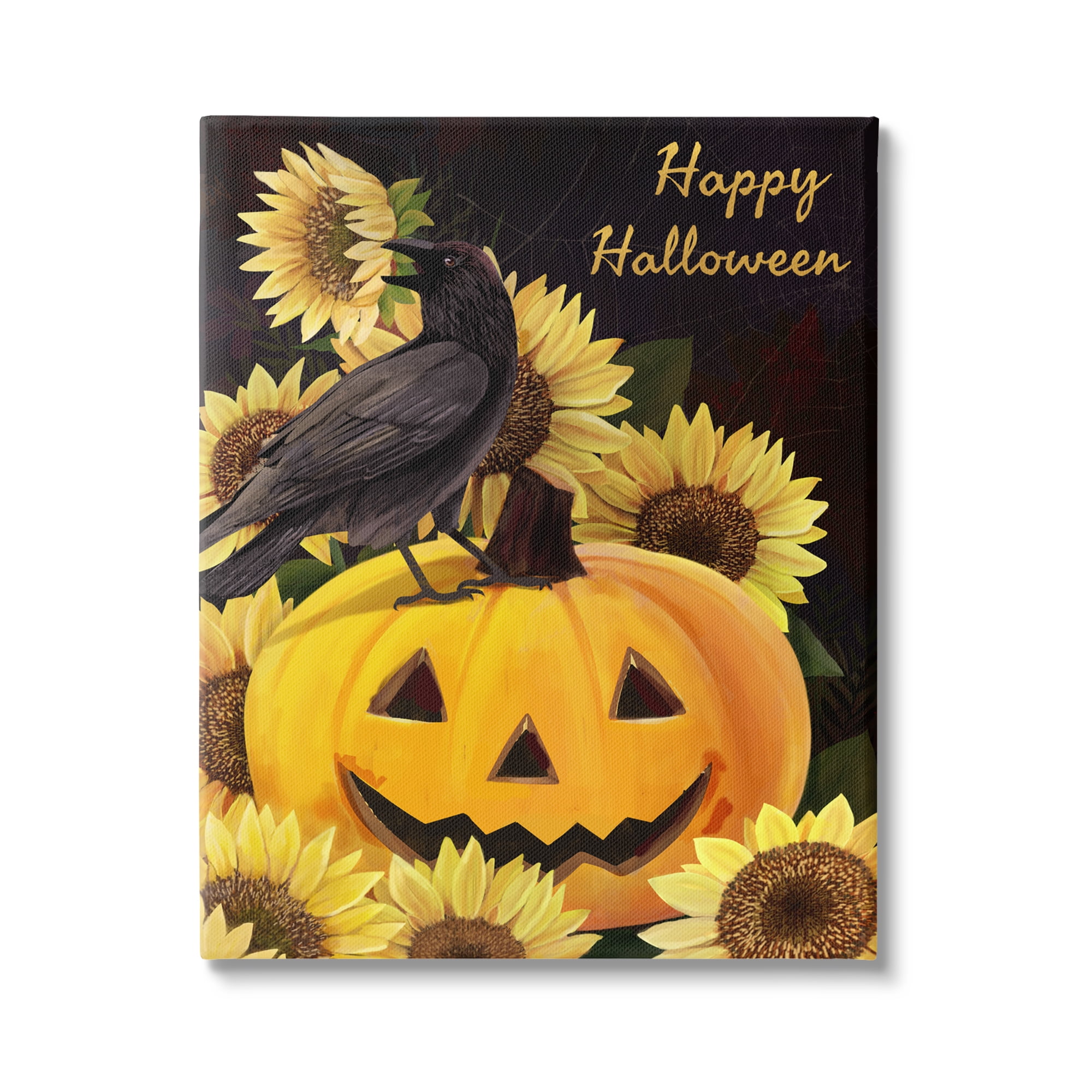 Stupell Industries Crow on Jack-o-Lantern Holiday Painting Gallery Wrapped Canvas Print Wall Art, 30 x 40