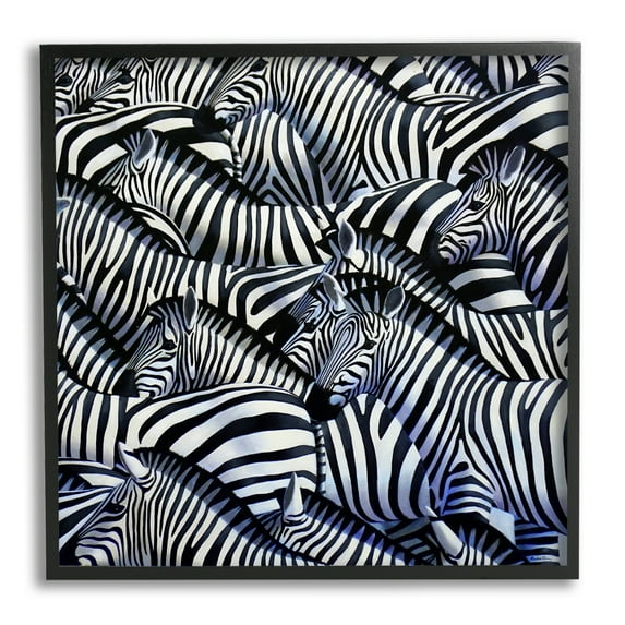 Stupell Industries Crowded Zebra Herd Black Stripes Animals Painting Graphic Art Black Framed Art Print Wall Art, Design by Alan Weston